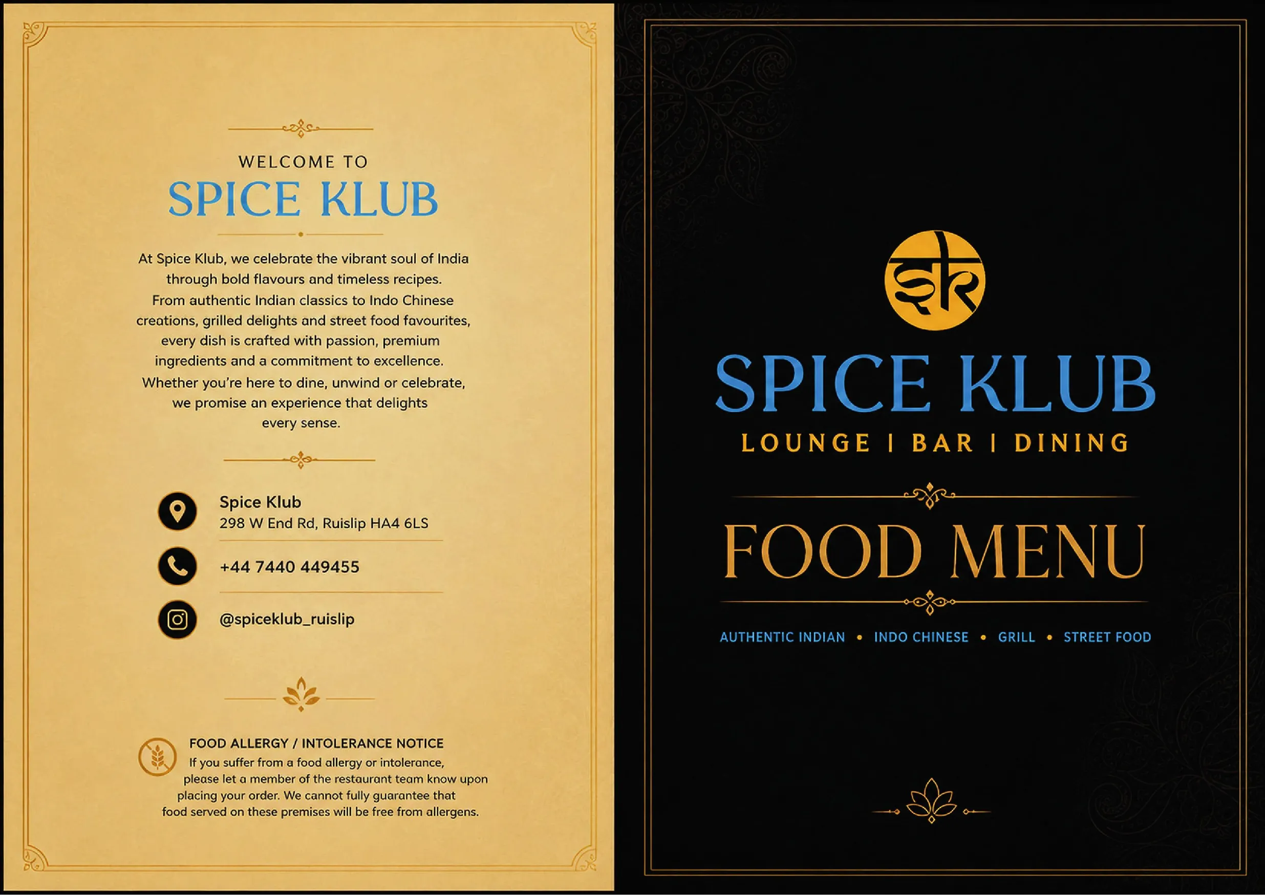 SPICE KLUB menu, page 1