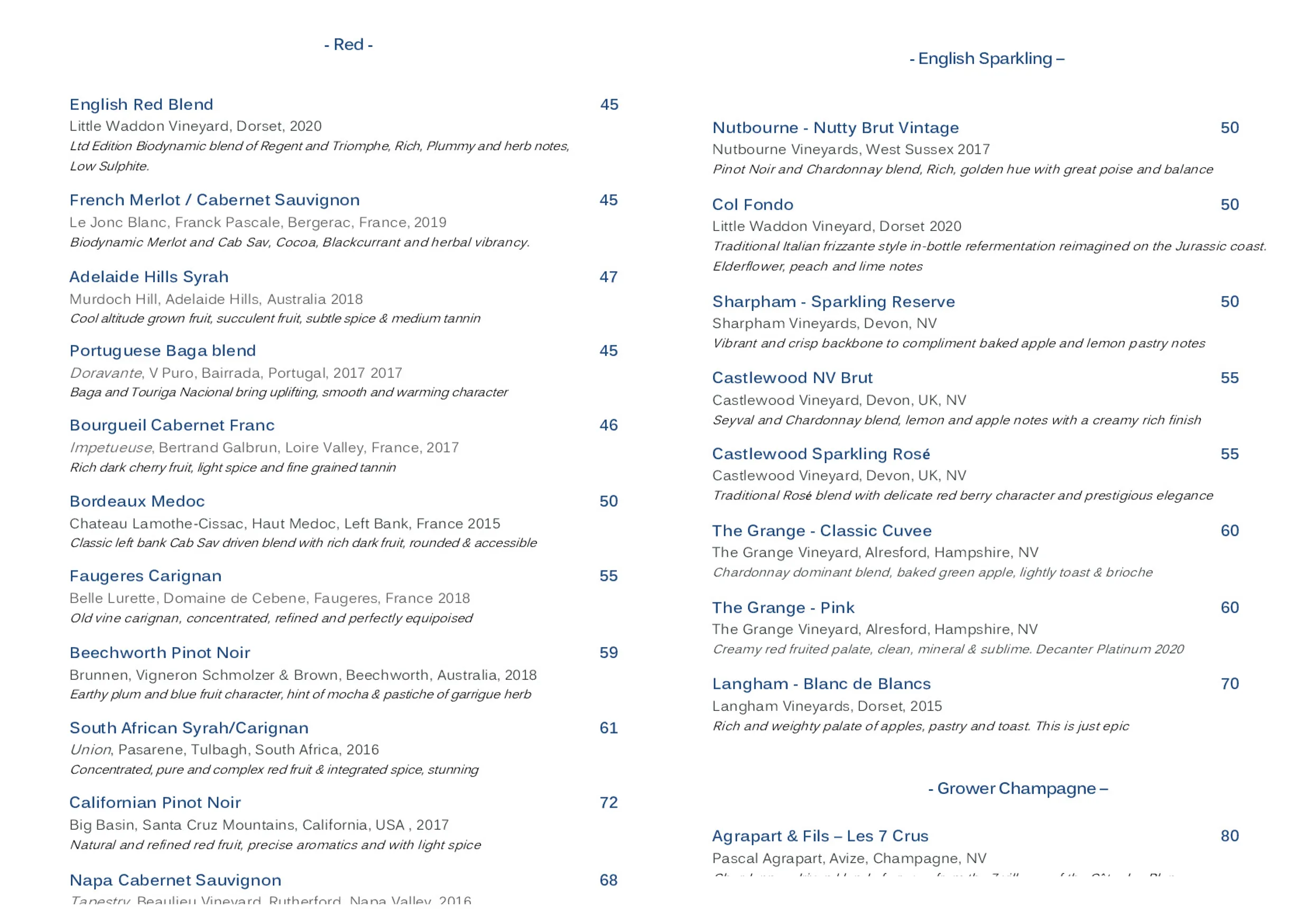 Hood Streatham menu, page 7