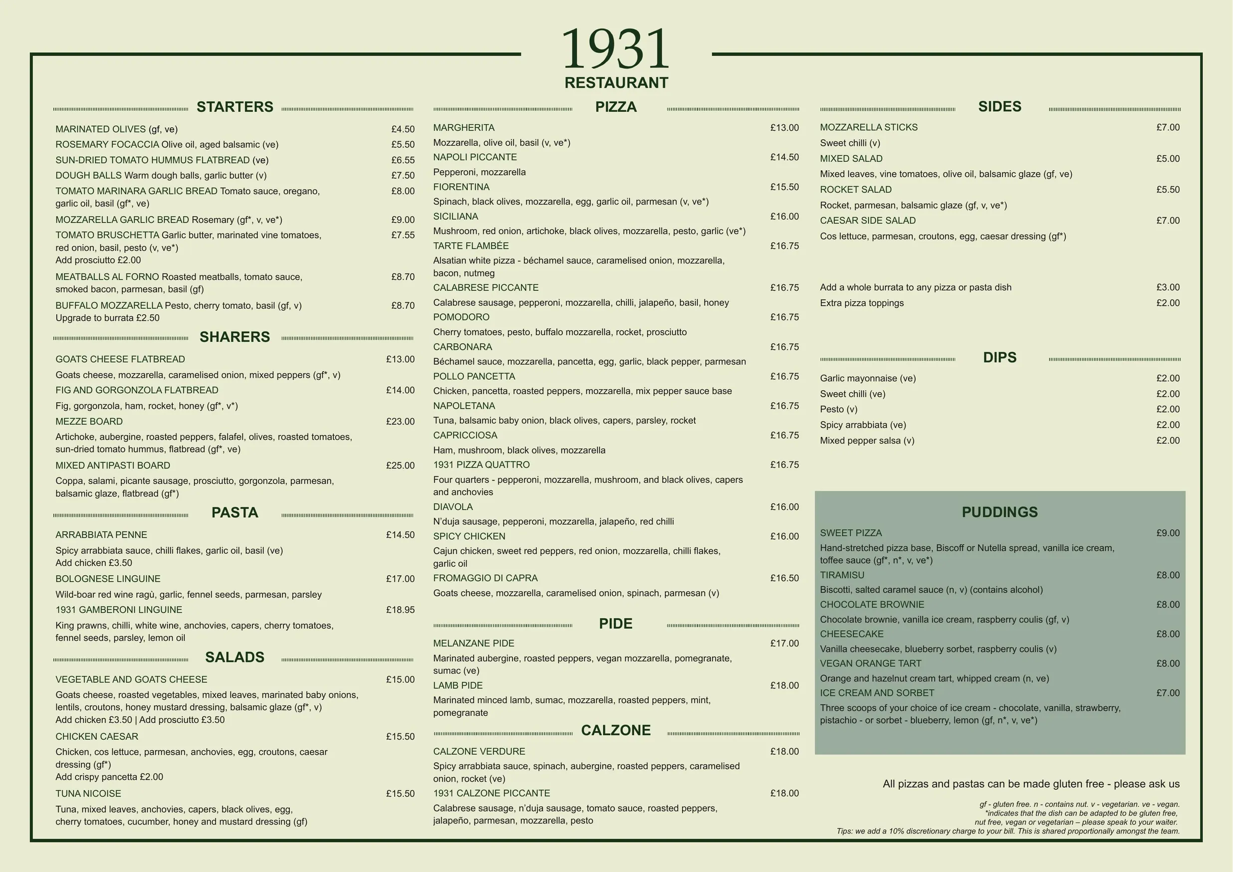 1931 menu, page 1