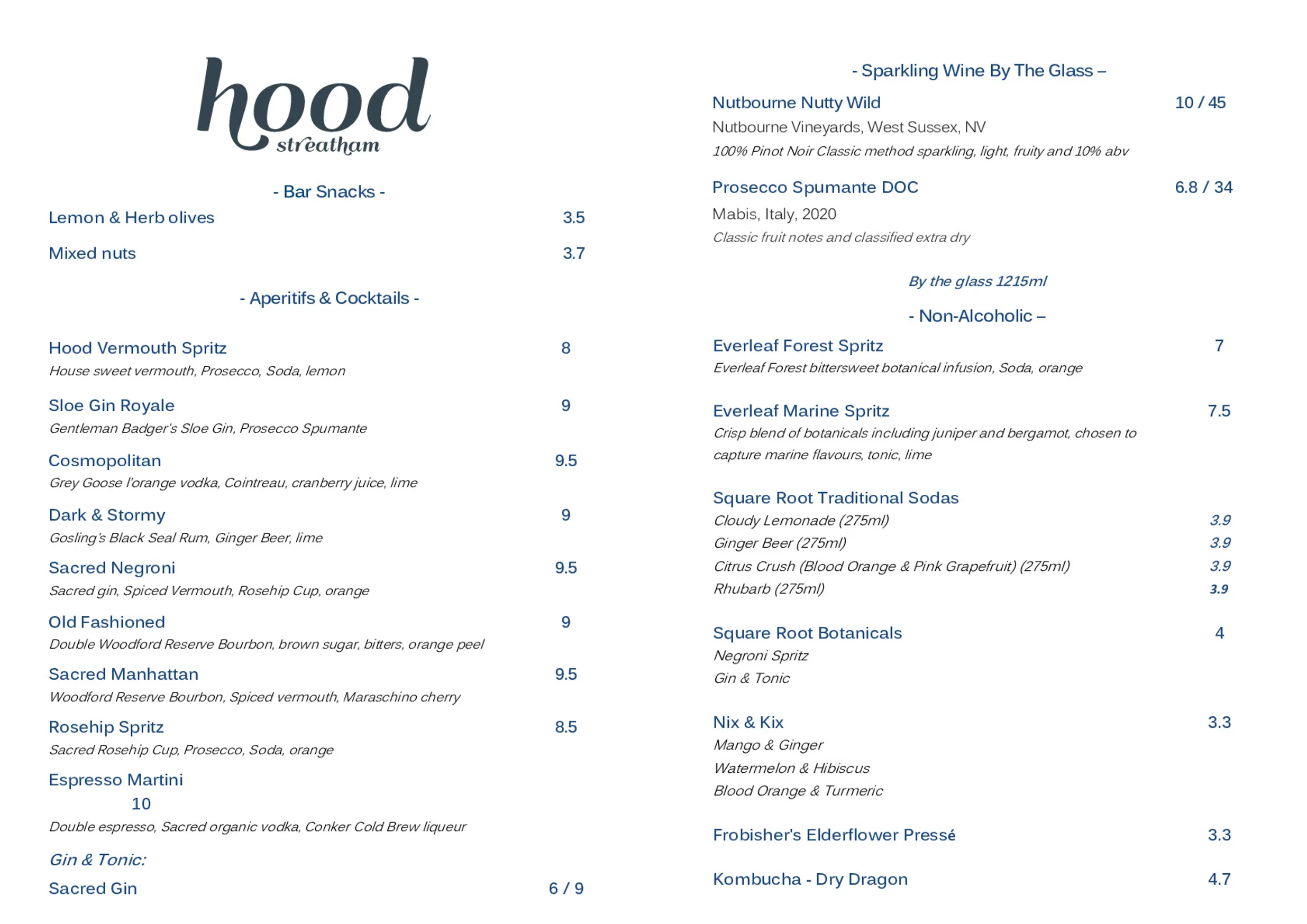 Hood Streatham menu, page 4