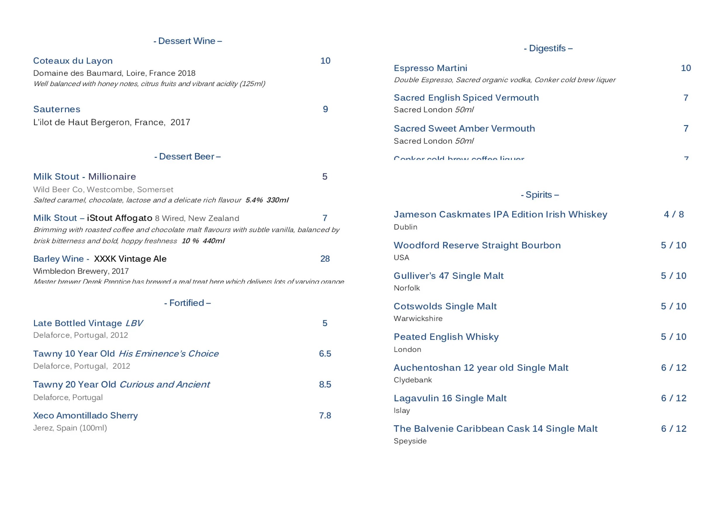 Hood Streatham menu, page 8