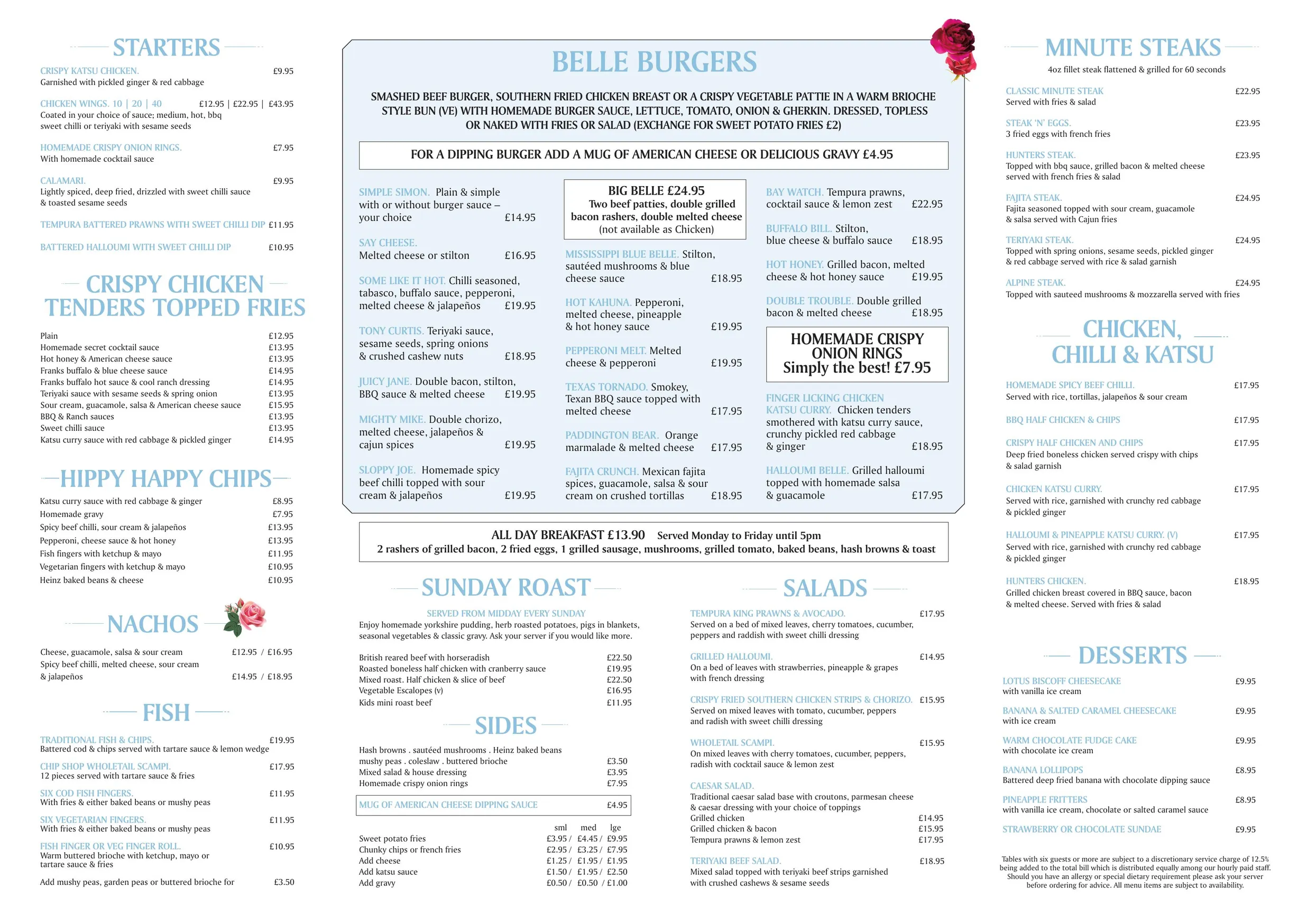 The Griffin Belle menu, page 1