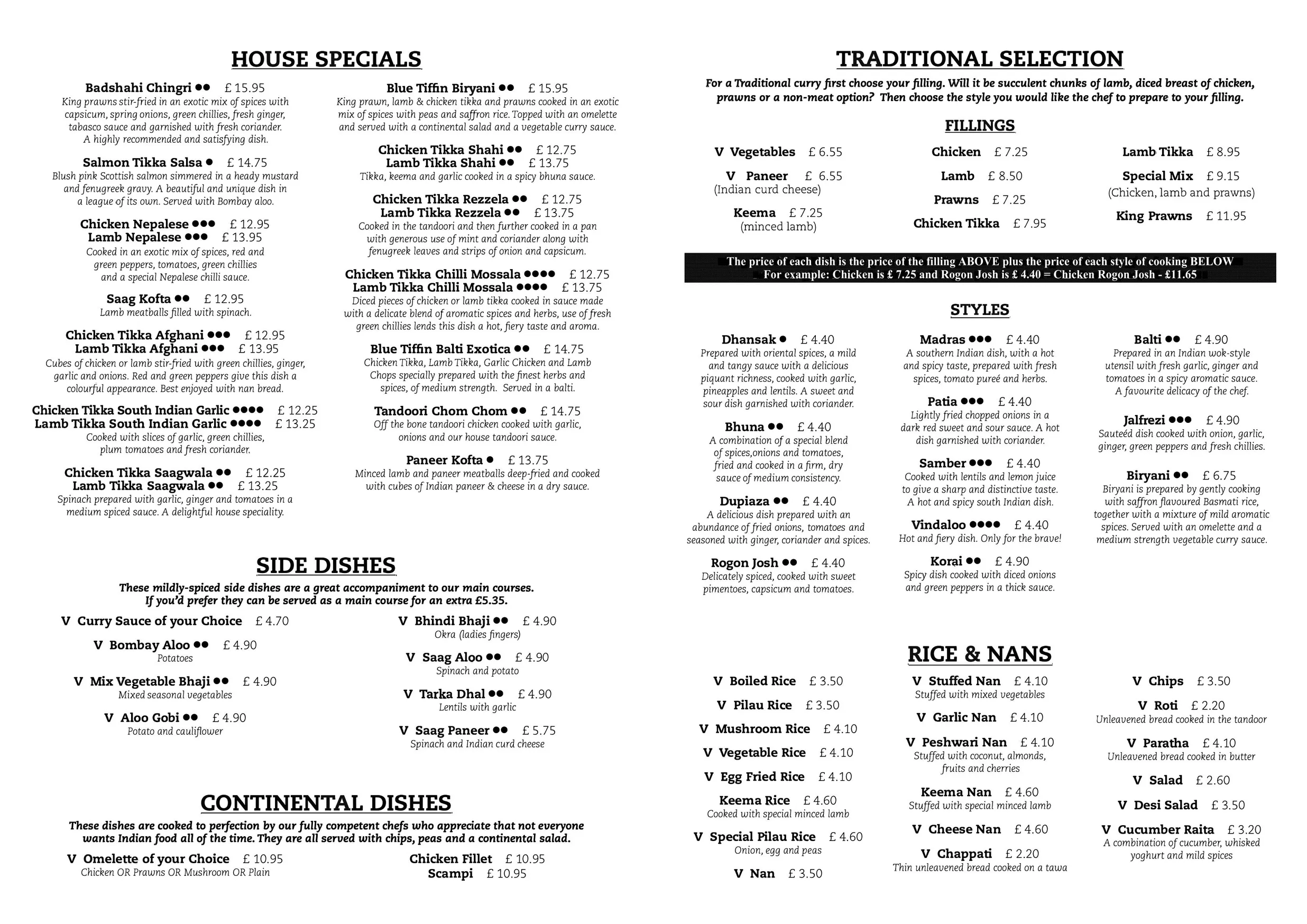 Blue Tiffin Restaurant & Bar menu, page 2