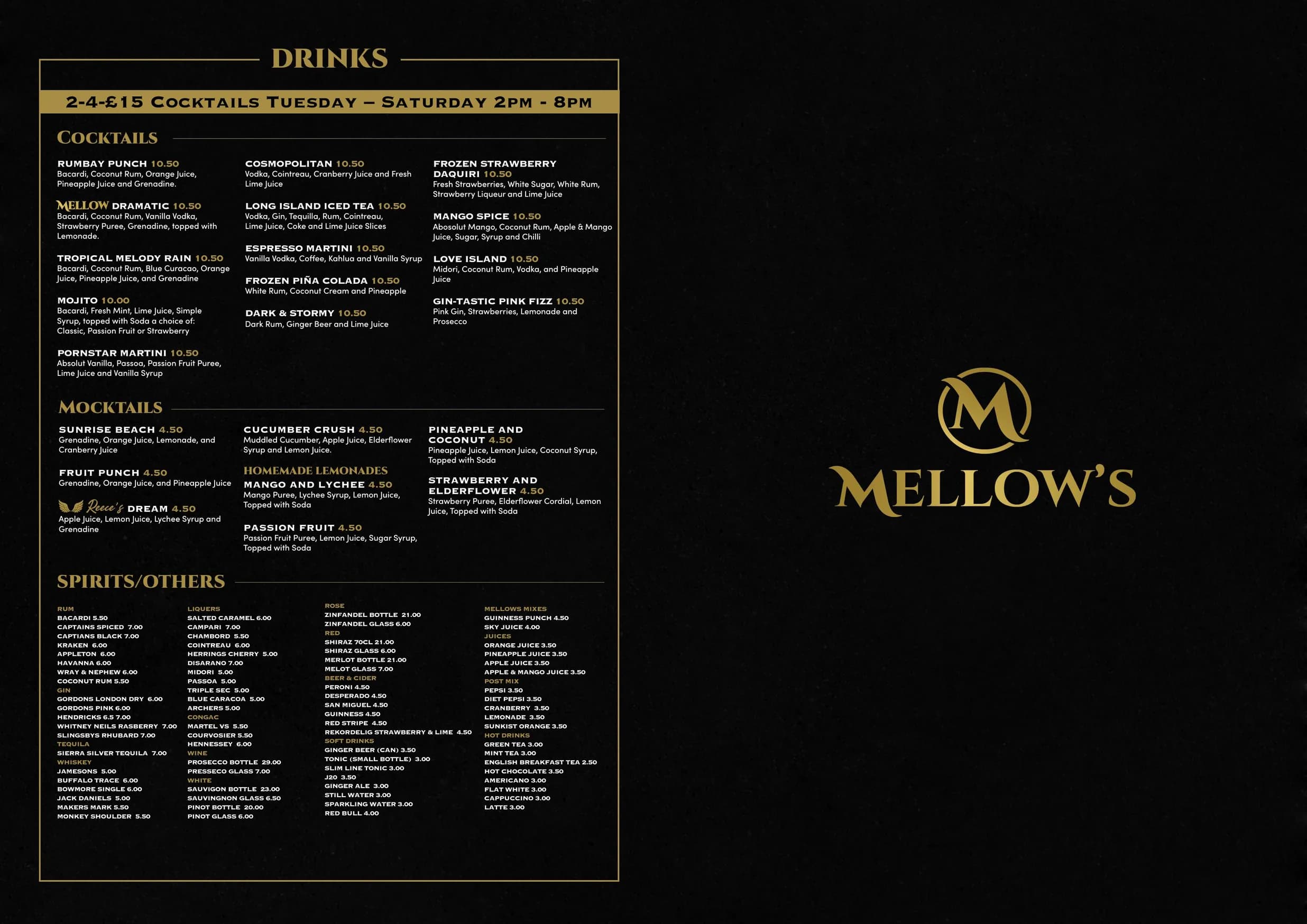 Mellow's Bar & Restaurant menu, page 1