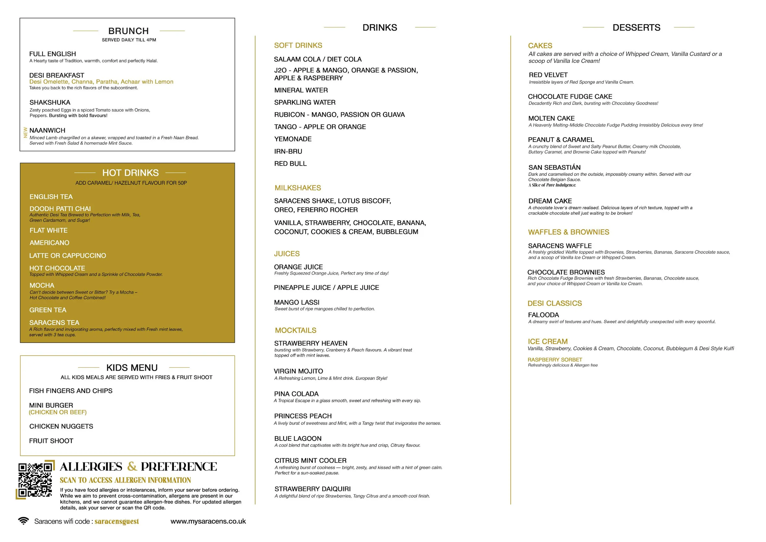 Saracens Cafe menu, page 2