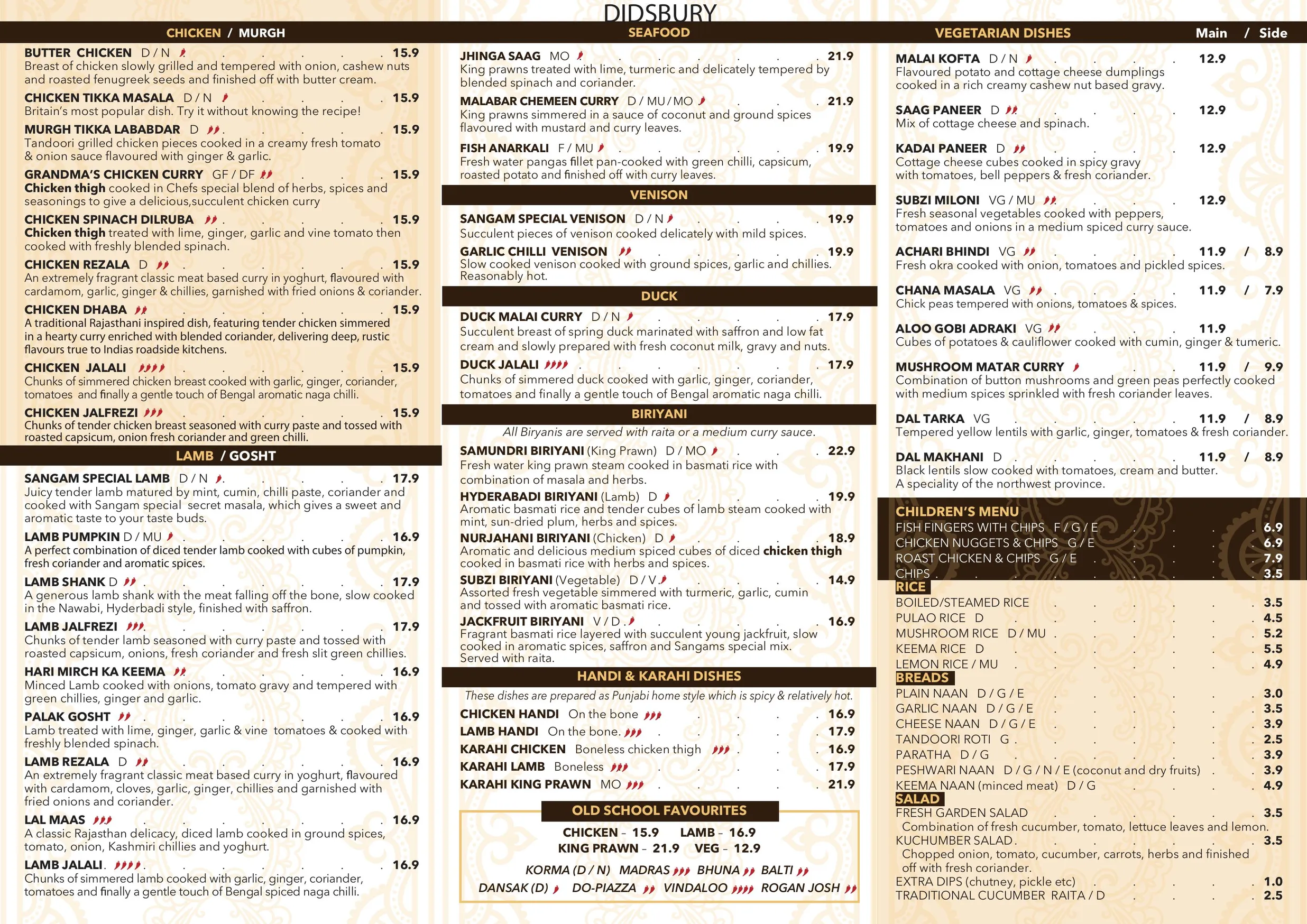 Sangam Didsbury menu, page 2