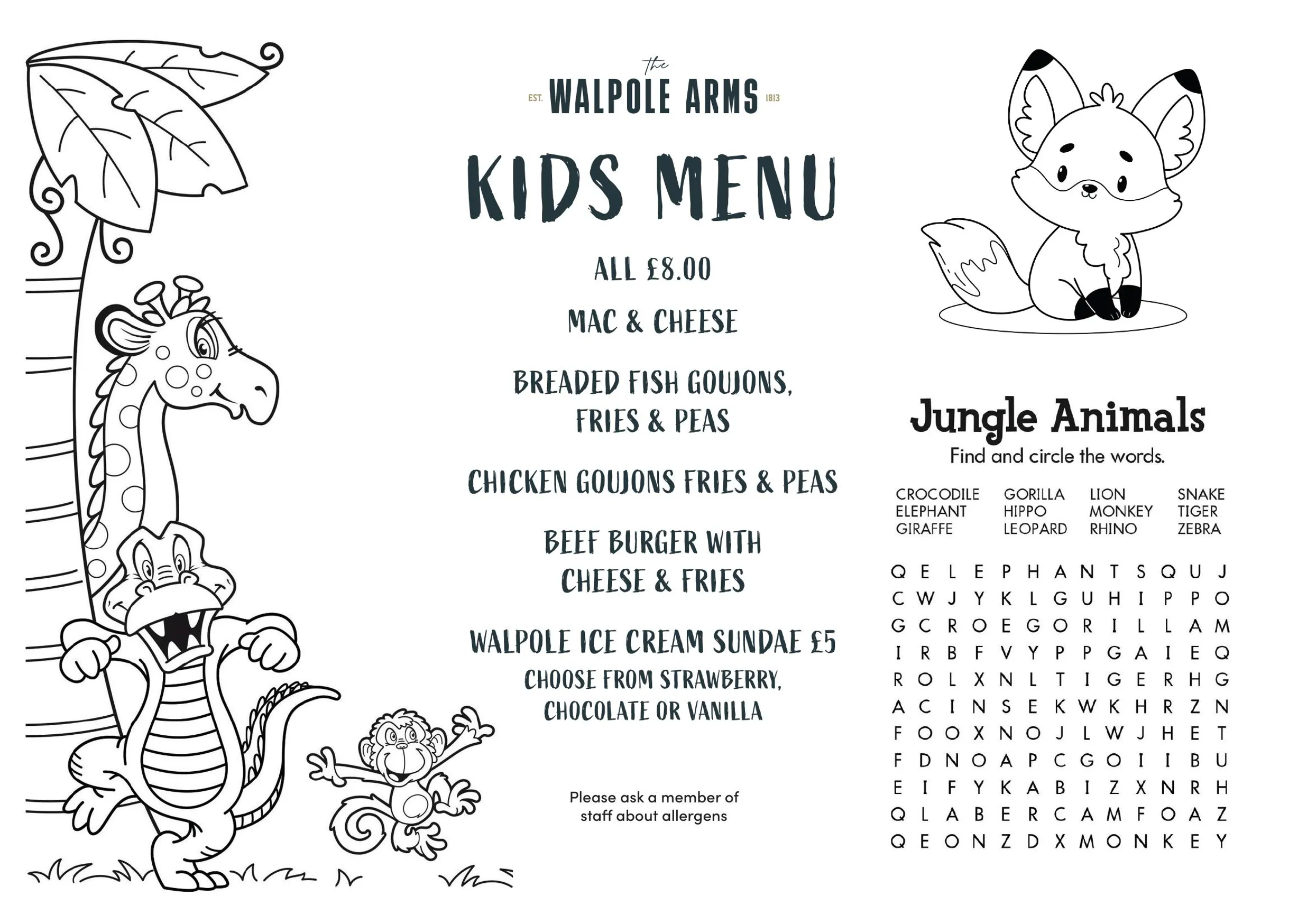 The Walpole Arms menu, page 5