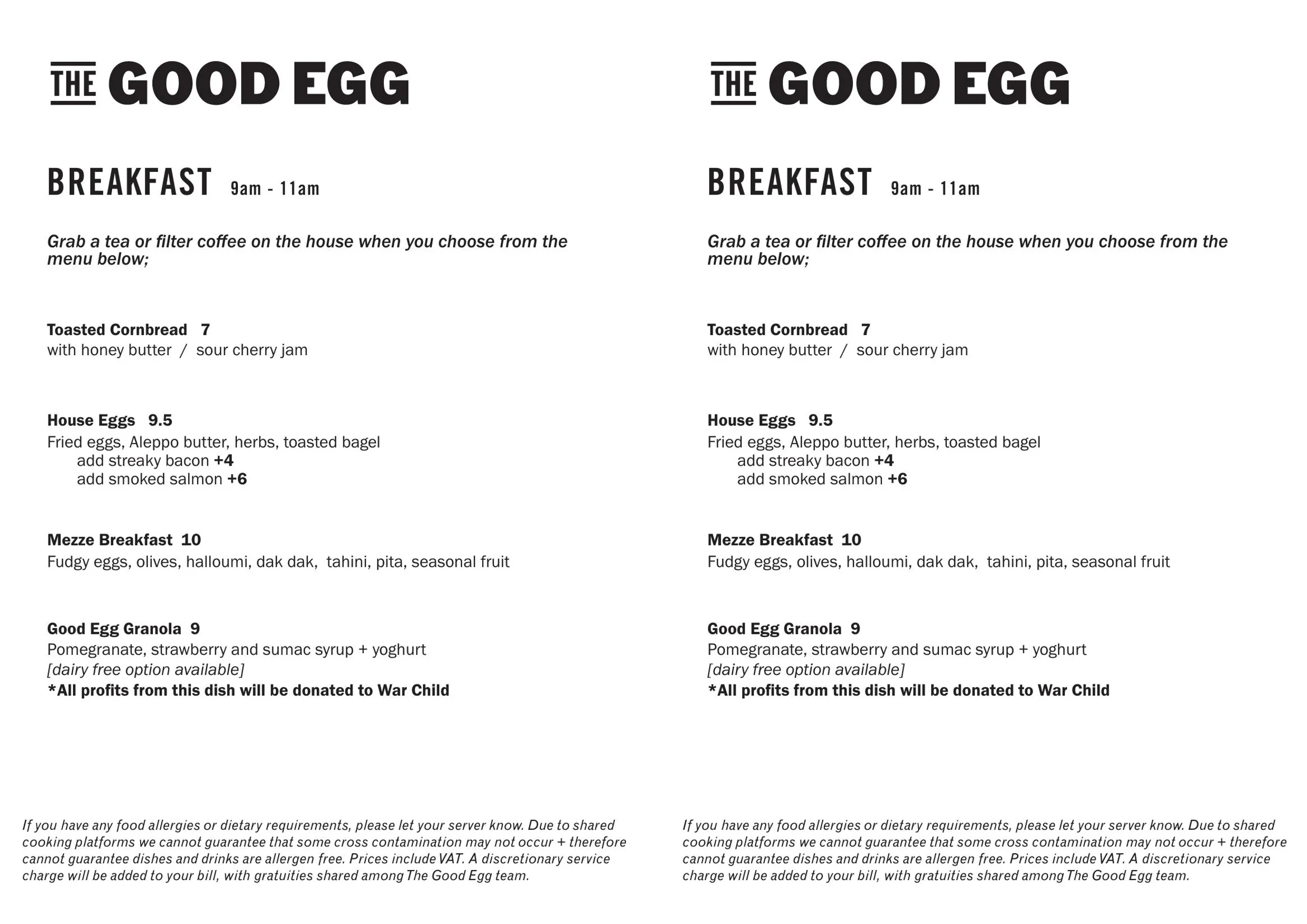 The Good Egg menu, page 3