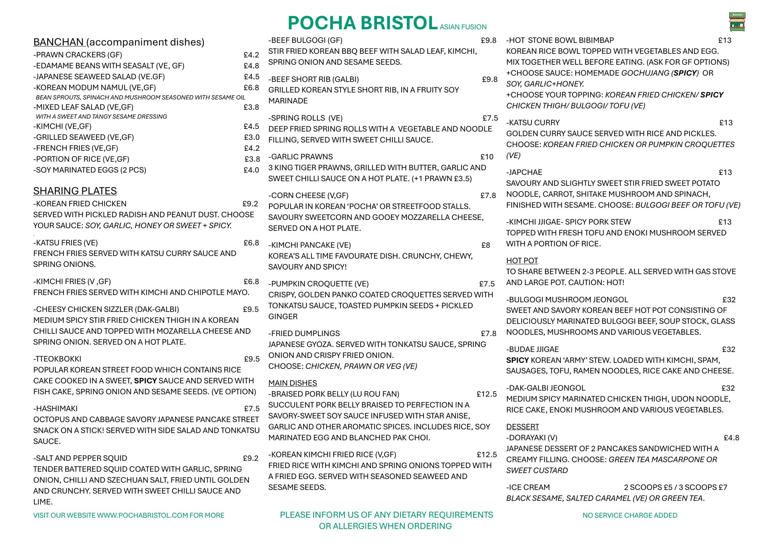 Pocha menu, page 1