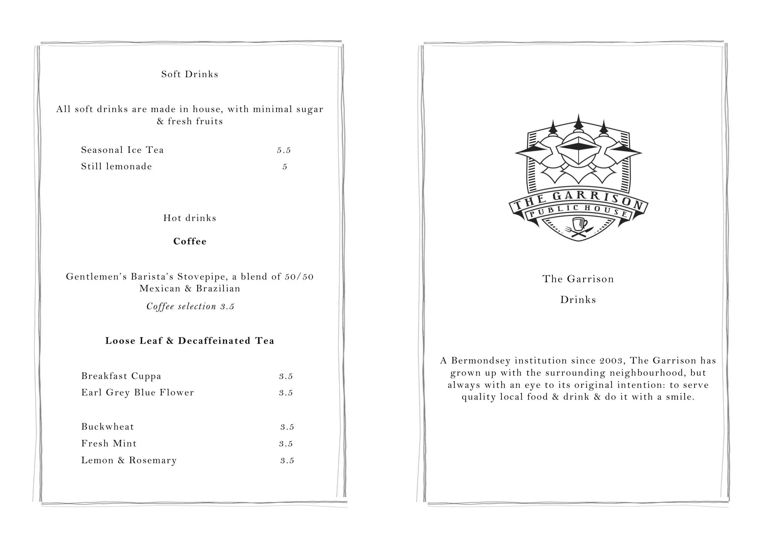 The Garrison menu, page 4