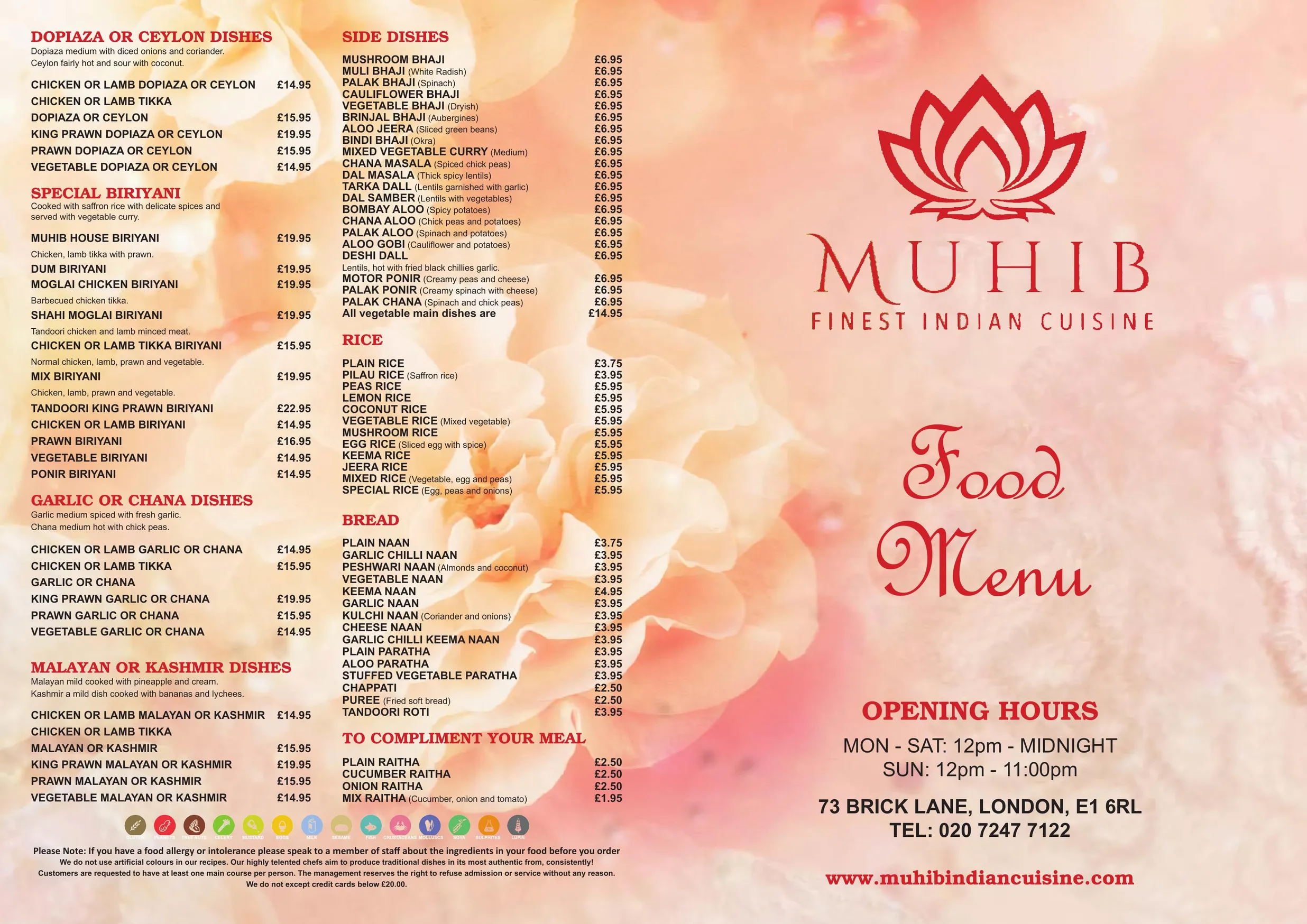 Muhib Indian menu, page 2