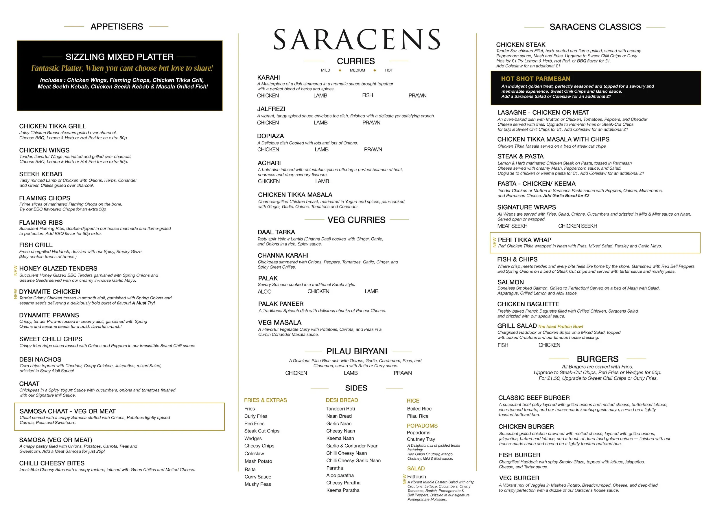 Saracens Cafe menu, page 1