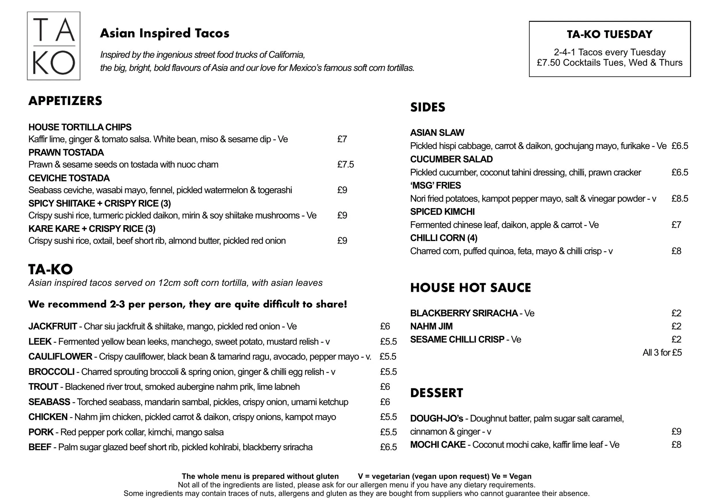 TA-KO menu, page 1