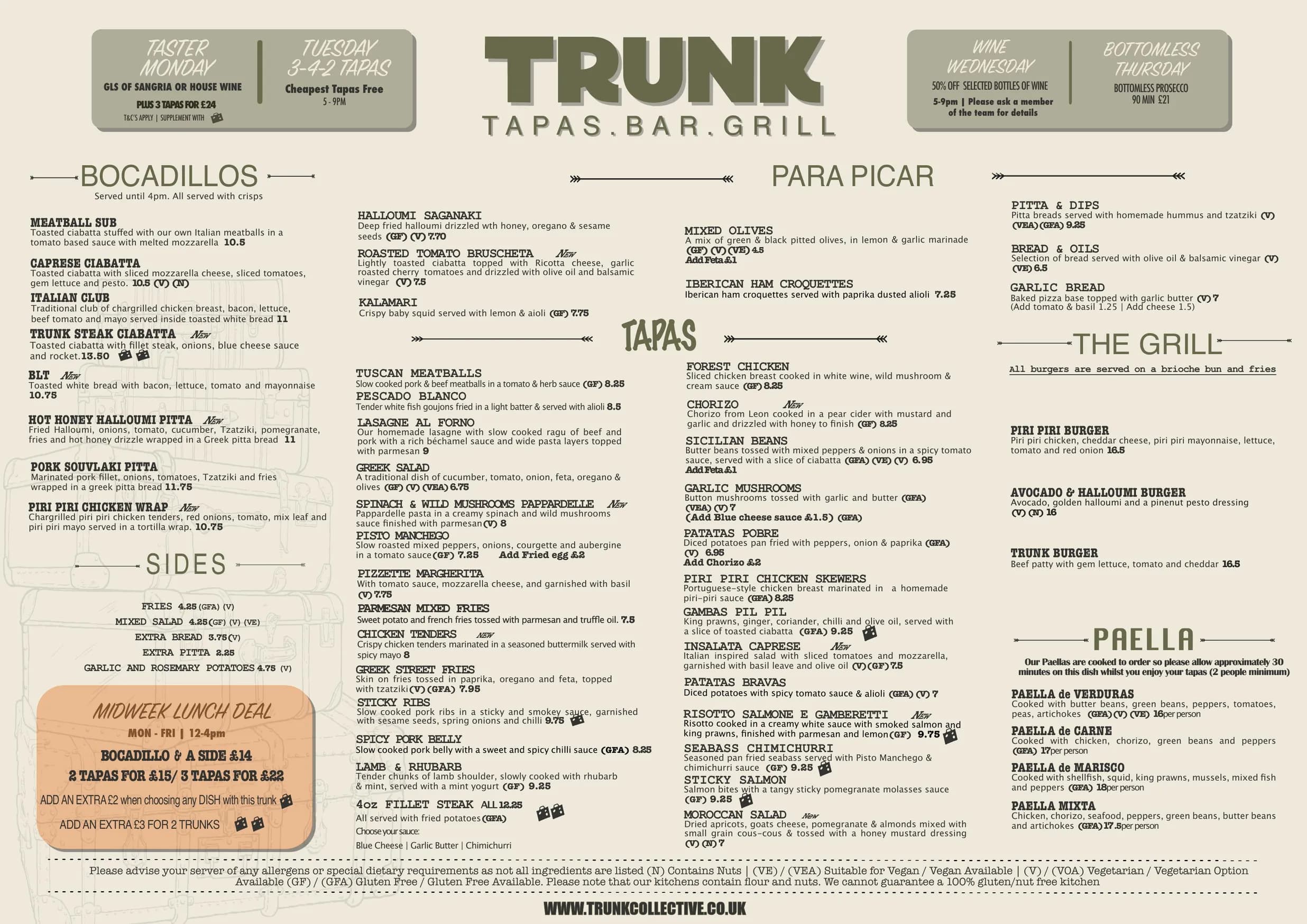 Trunk Lounge menu, page 1