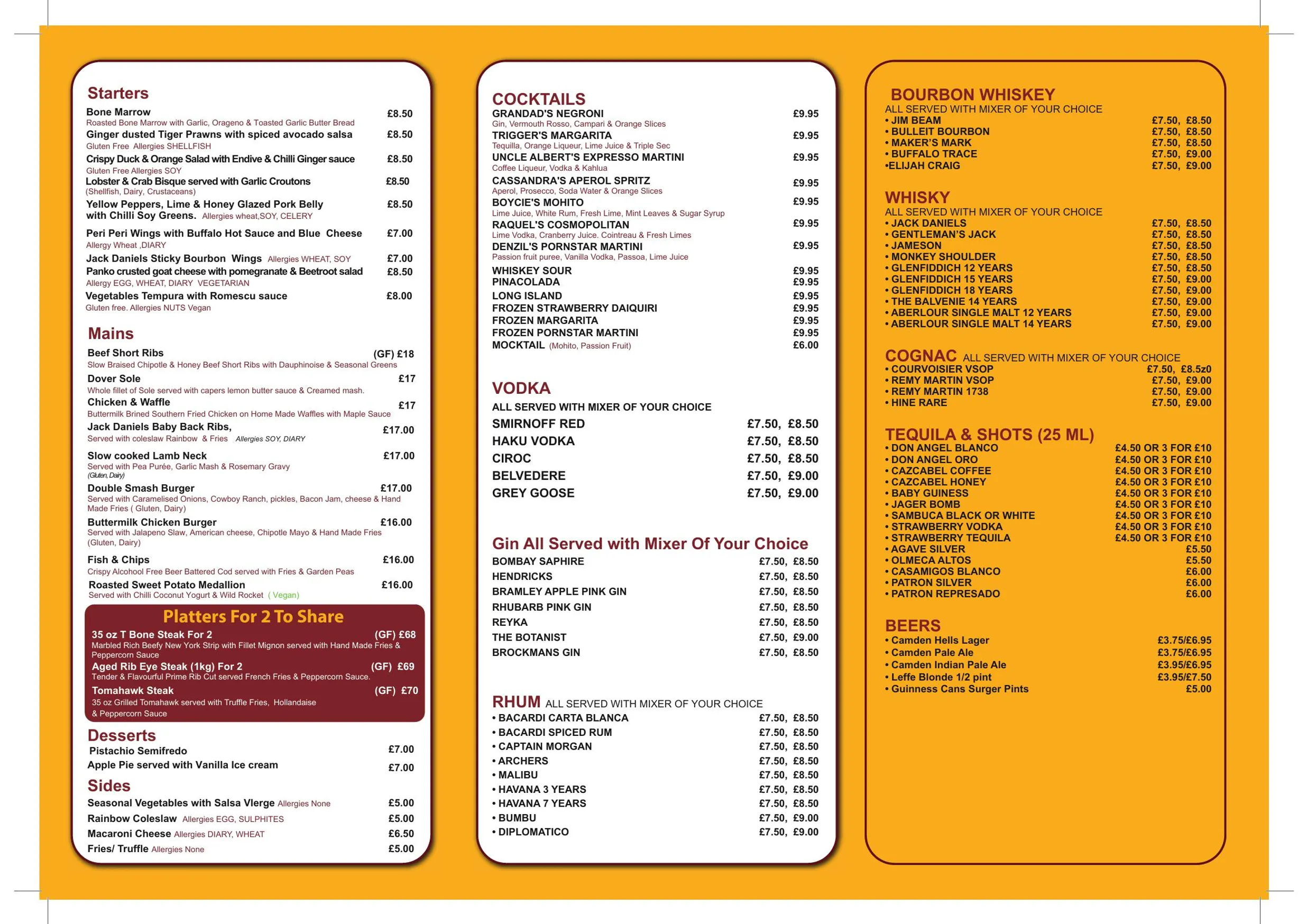 Dell Boyz menu, page 1