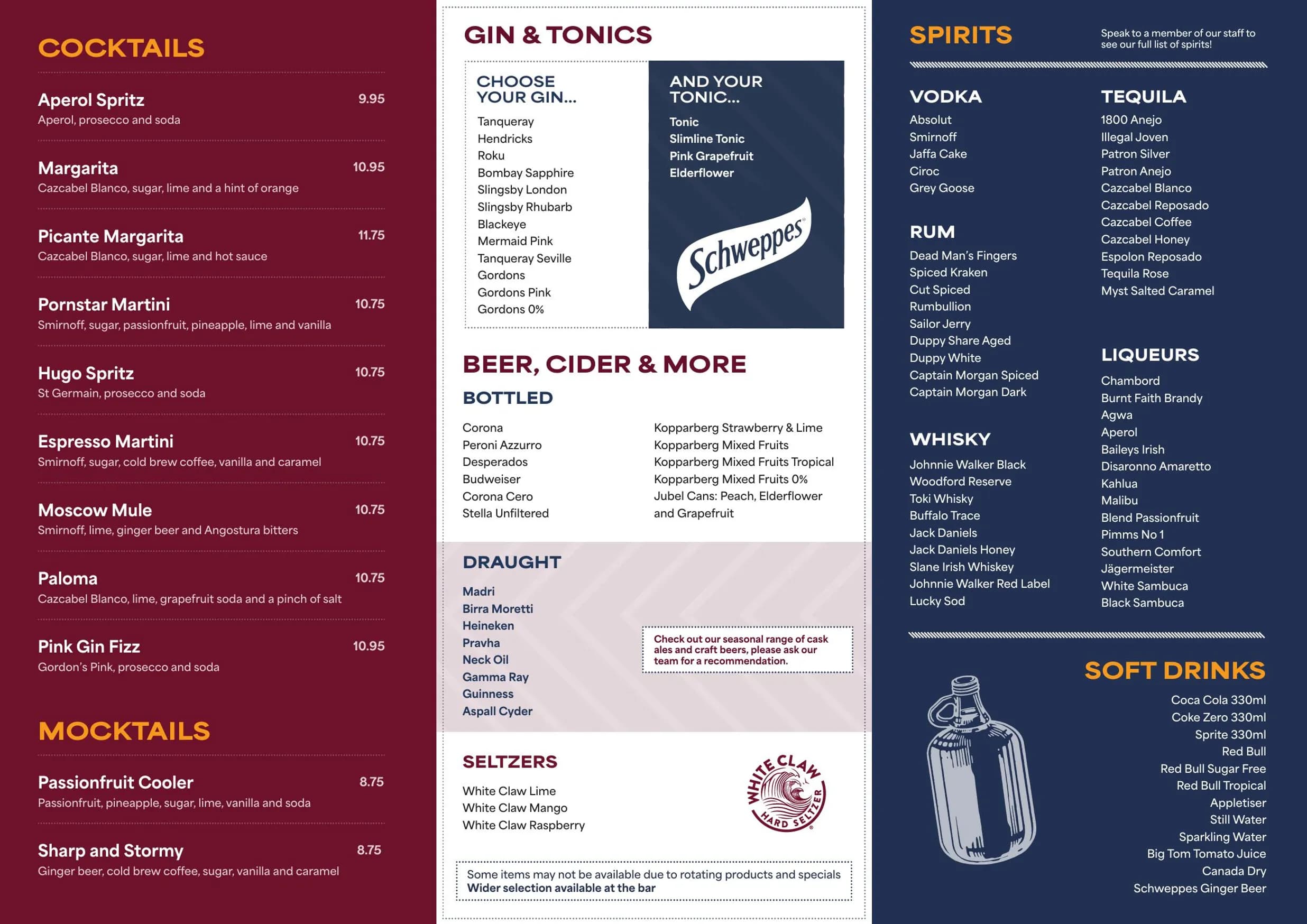 The Flying Horse menu, page 2