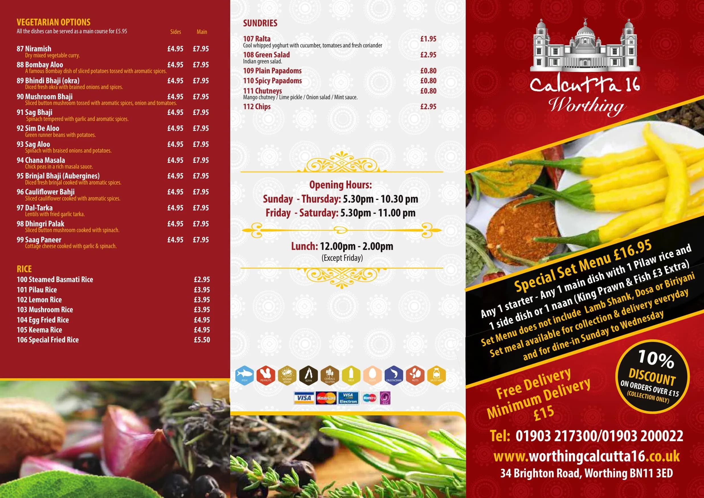 Calcutta 16 Worthing menu, page 1