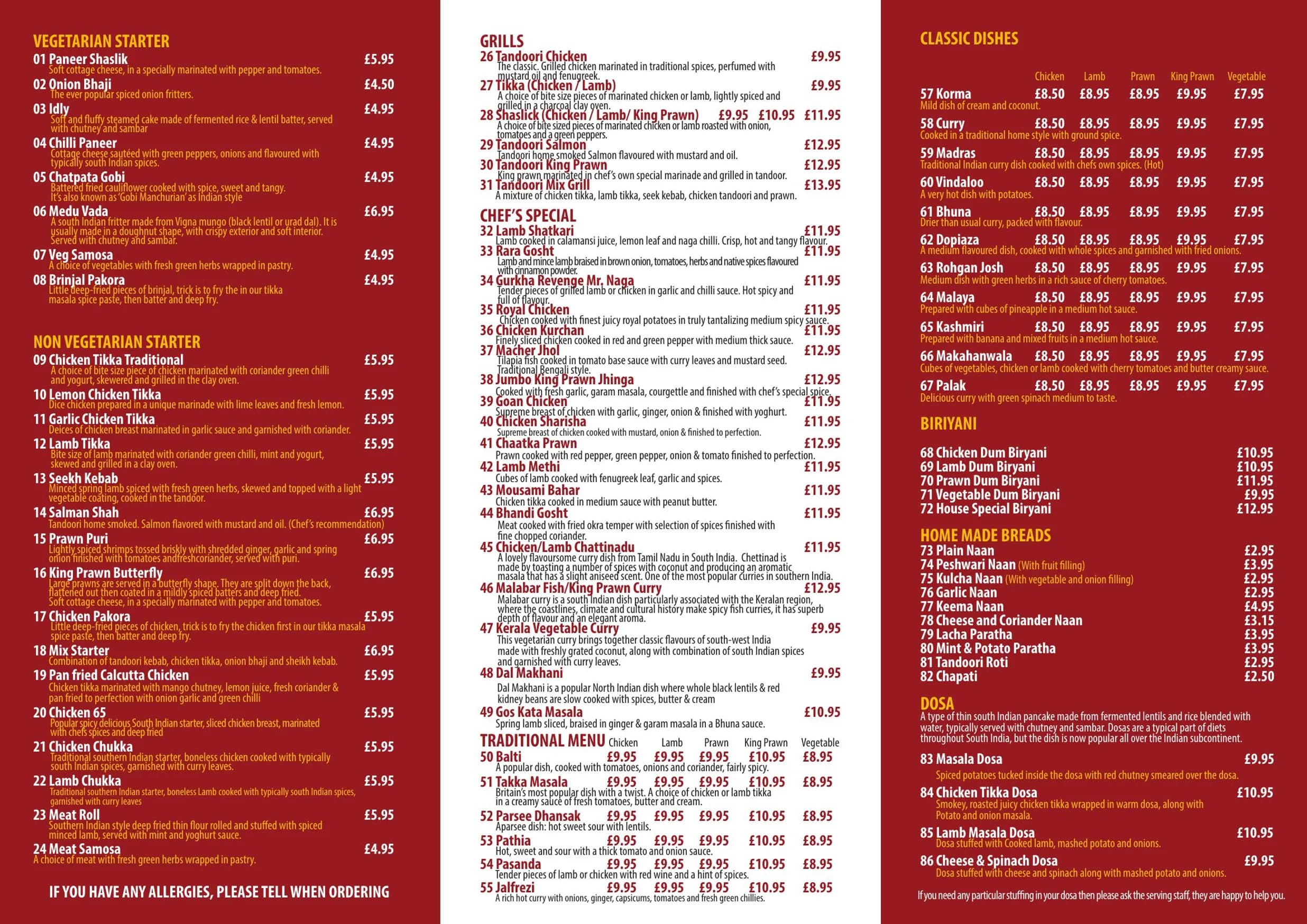 Calcutta 16 Worthing menu, page 2