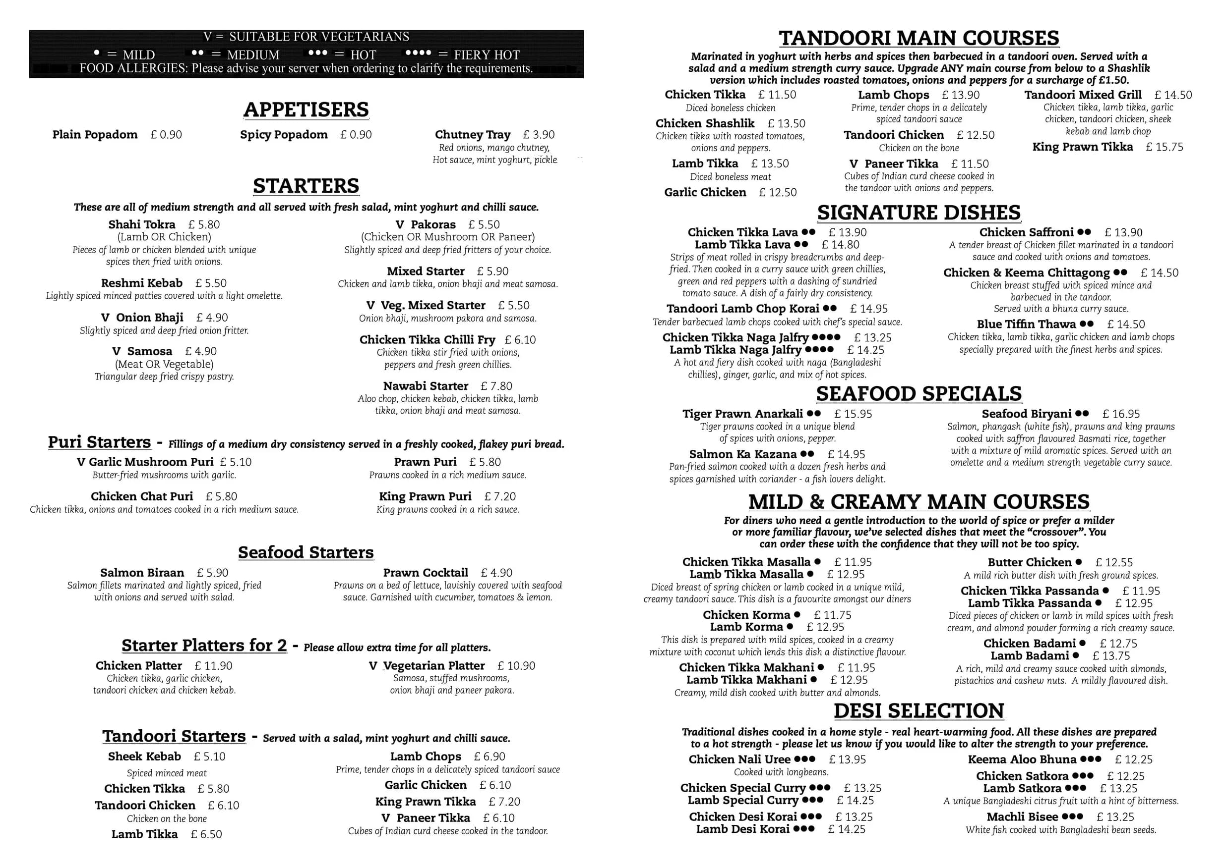 Blue Tiffin Restaurant & Bar menu, page 1