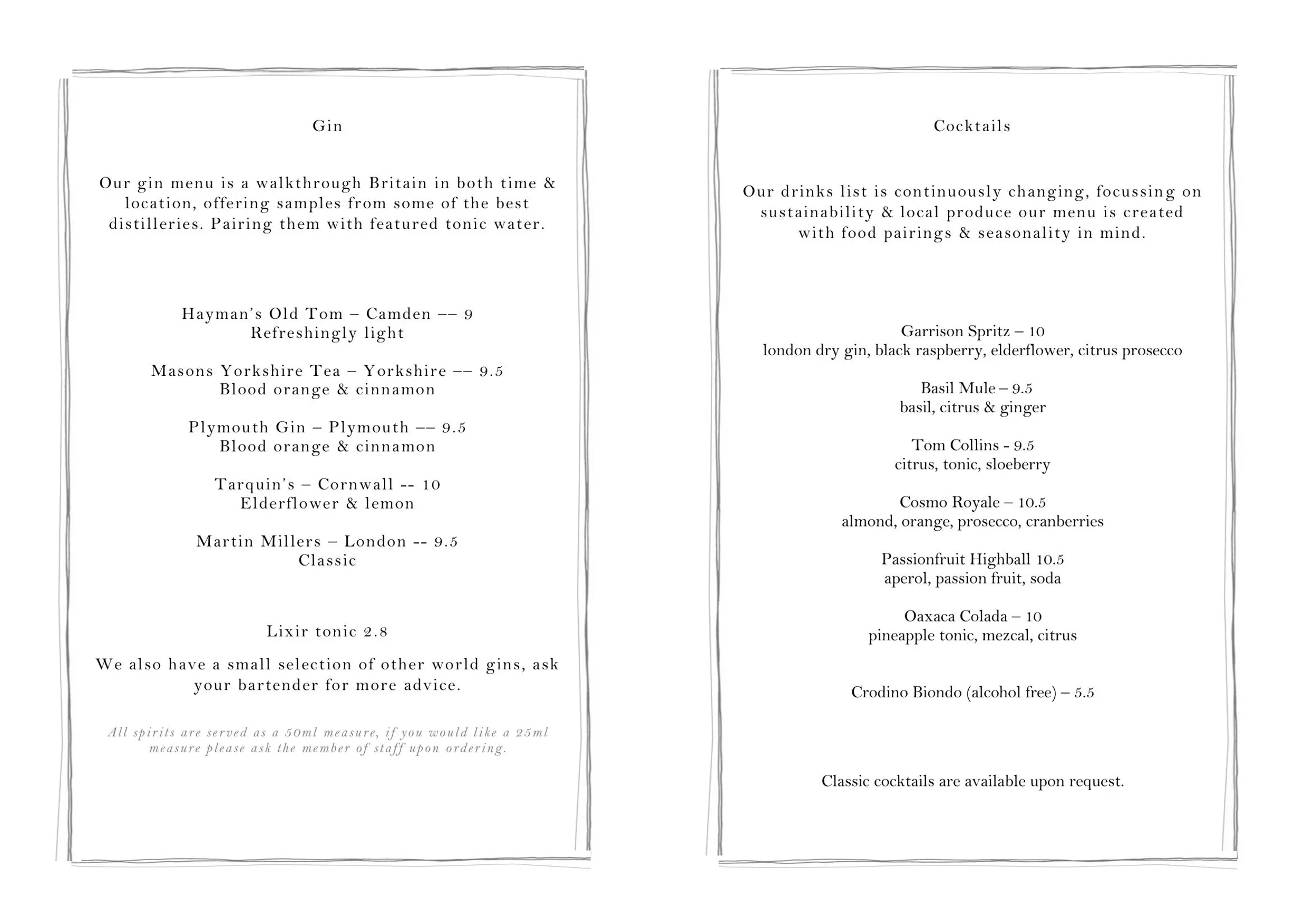 The Garrison menu, page 6