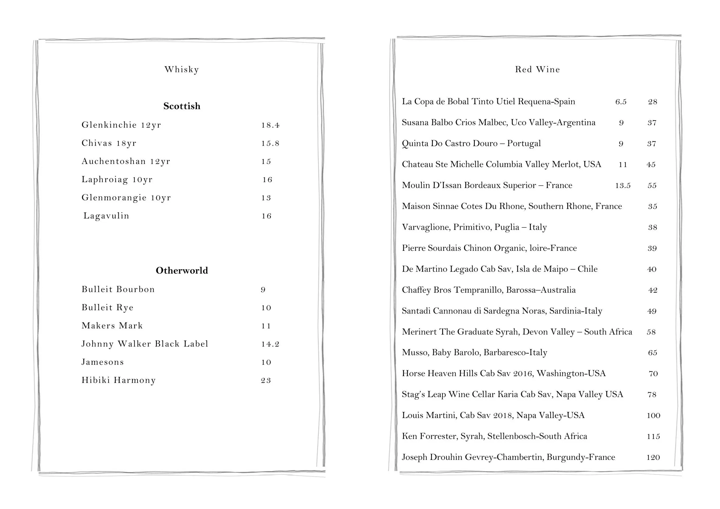 The Garrison menu, page 8