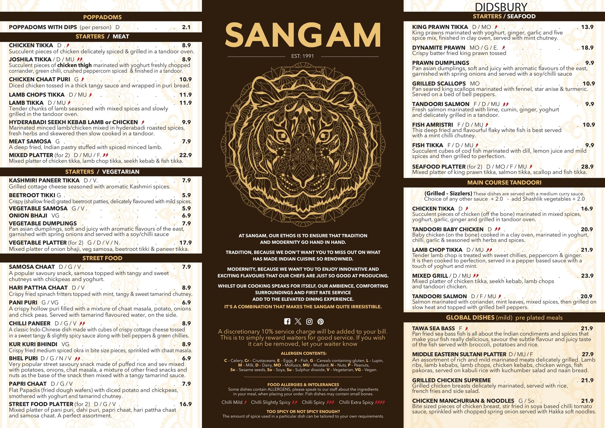 Sangam Didsbury menu, page 1