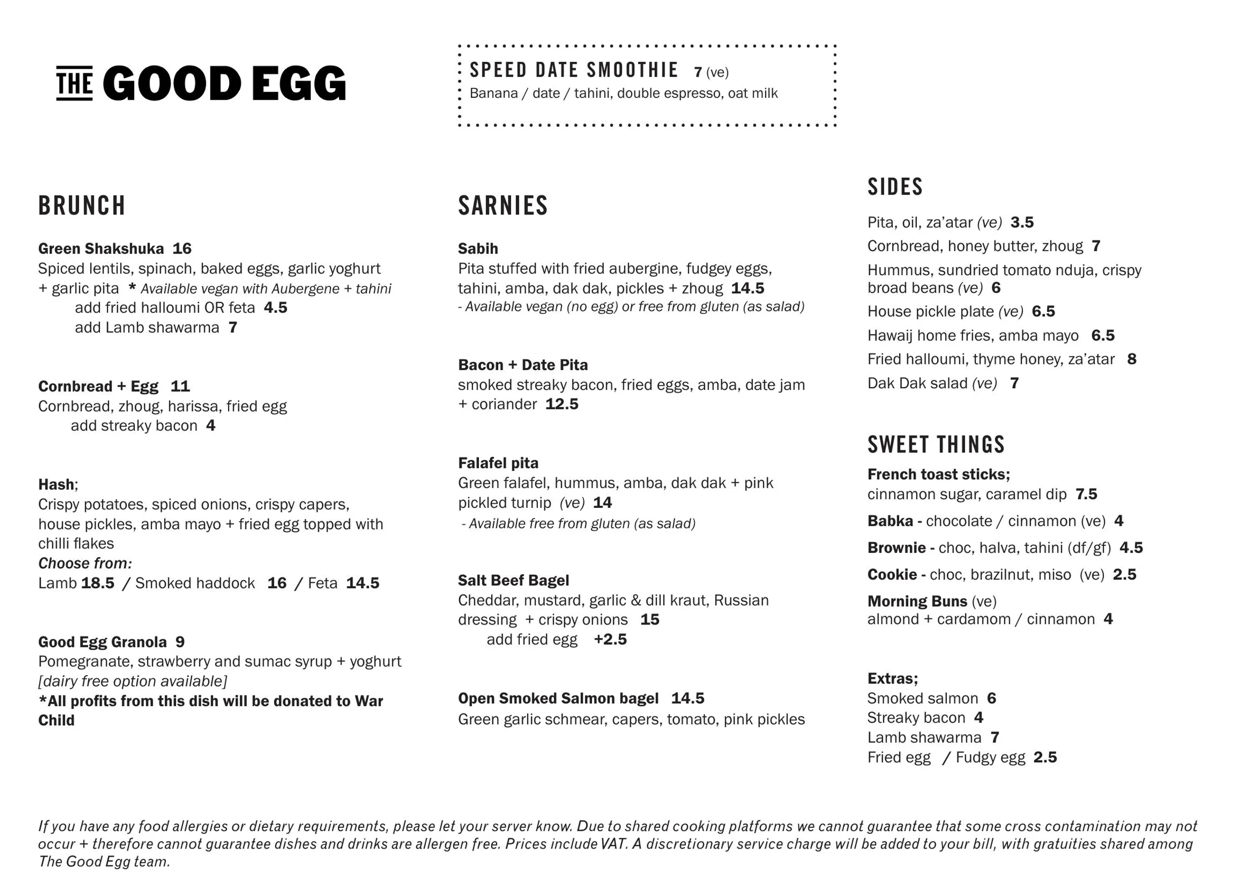 The Good Egg menu, page 1