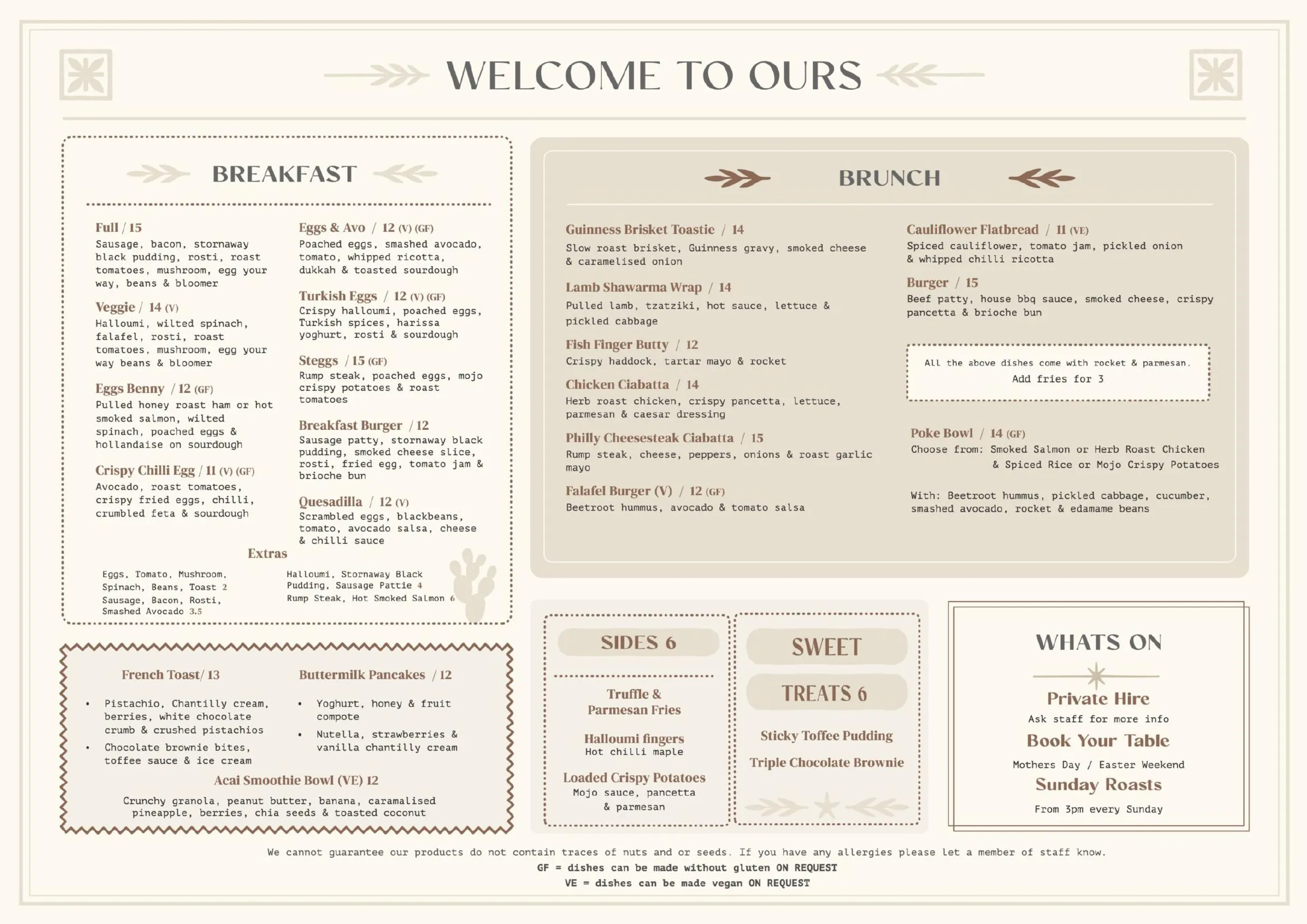 Ours menu, page 1