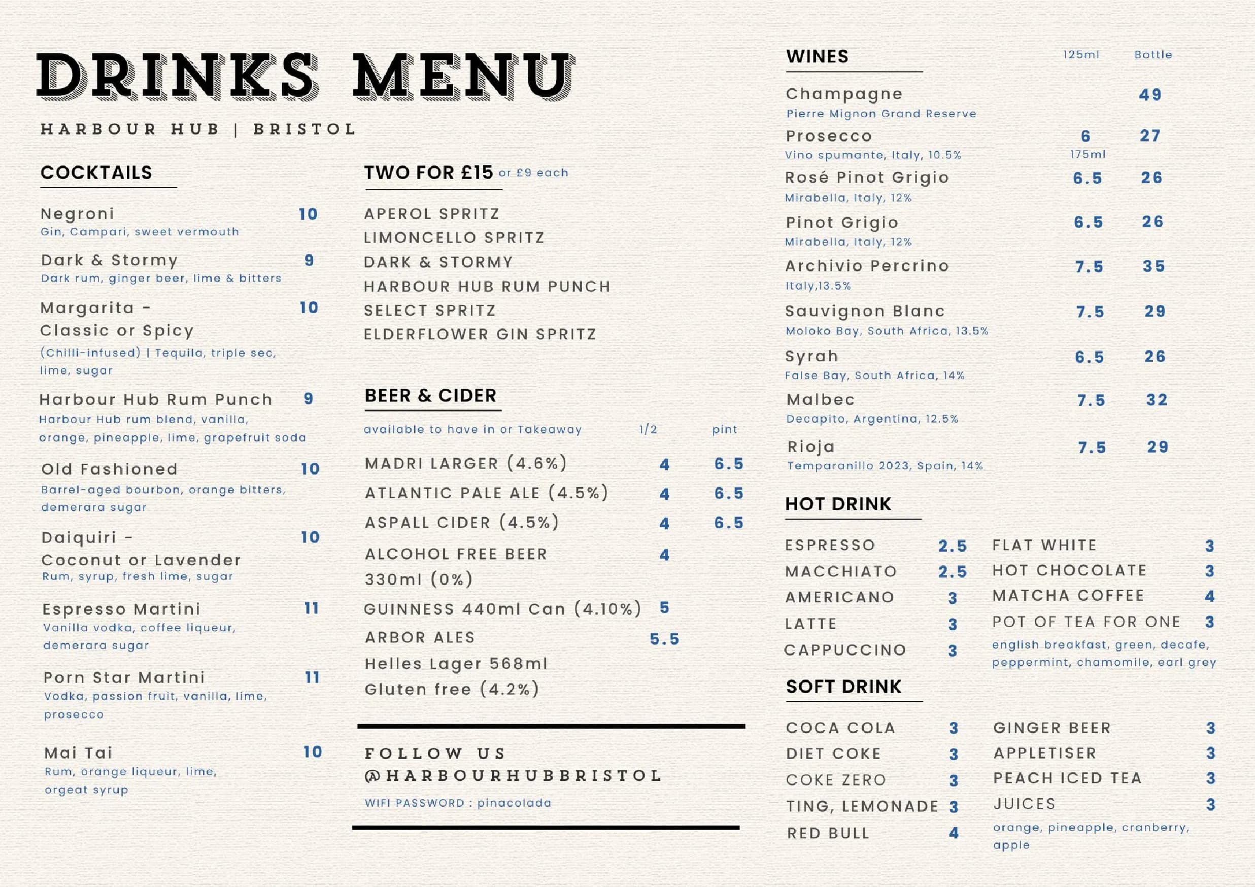 Harbour Hub menu, page 4