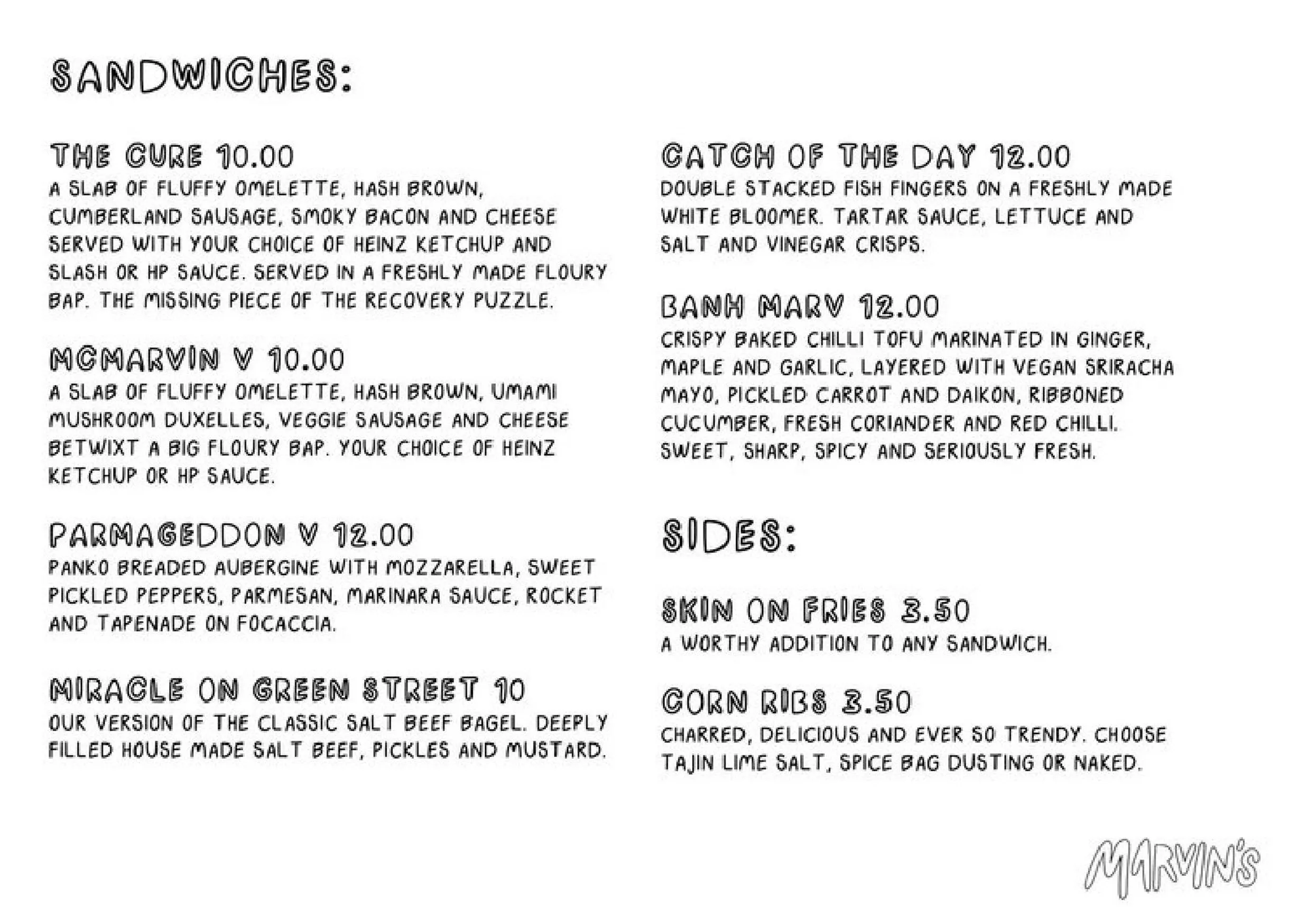 Marvins menu, page 1