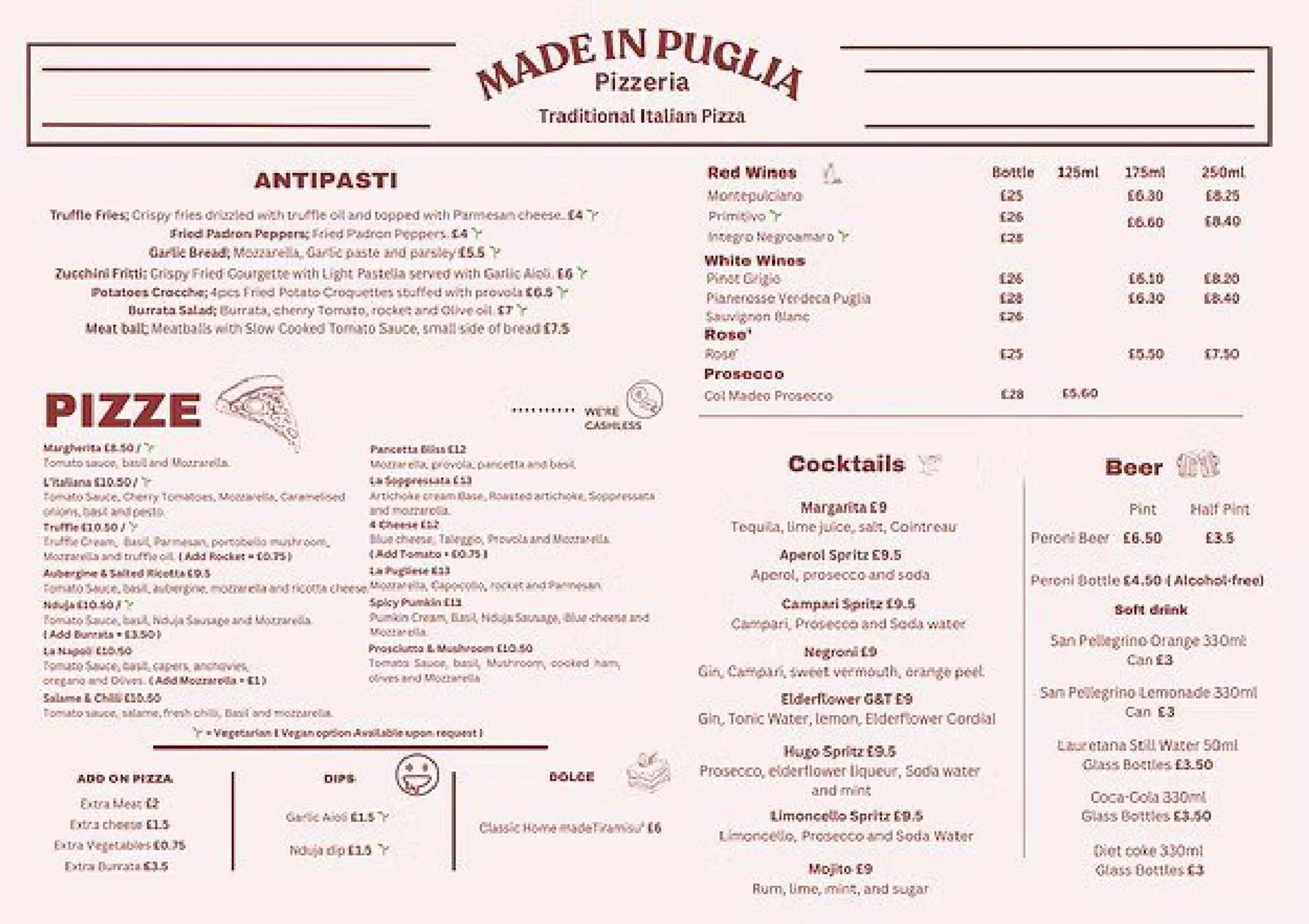 Made in Puglia menu, page 1