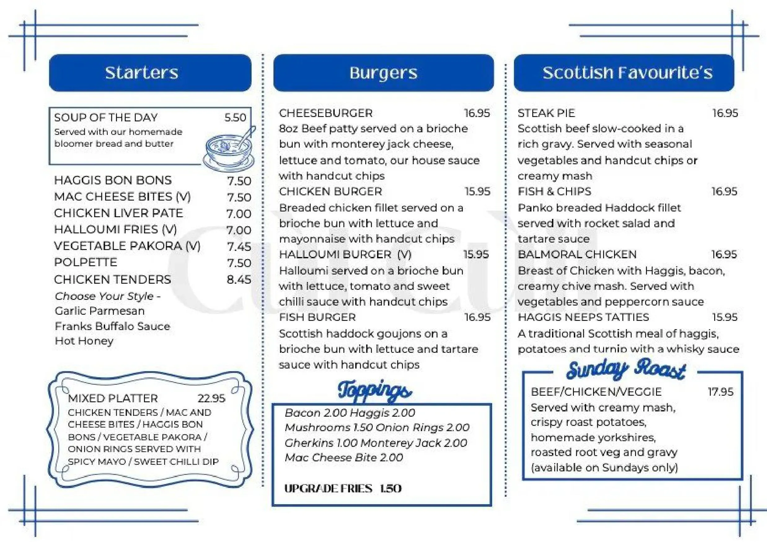 Cul Cúil menu, page 1