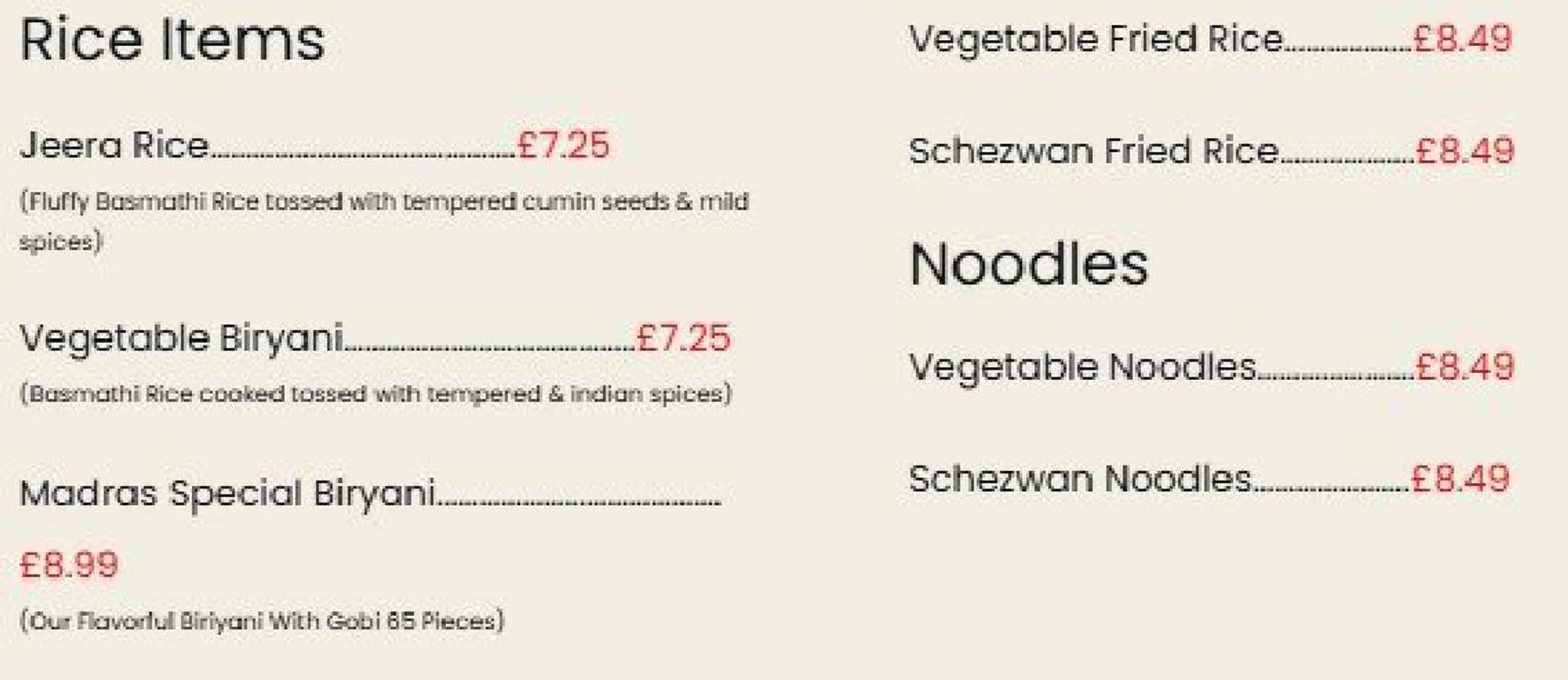 Madras Flavours menu, page 6