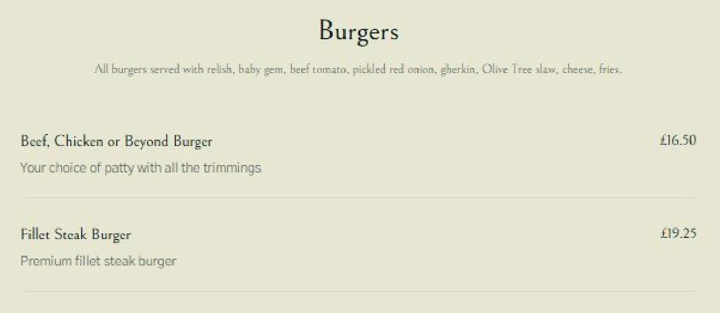 The Olive Tree menu, page 4