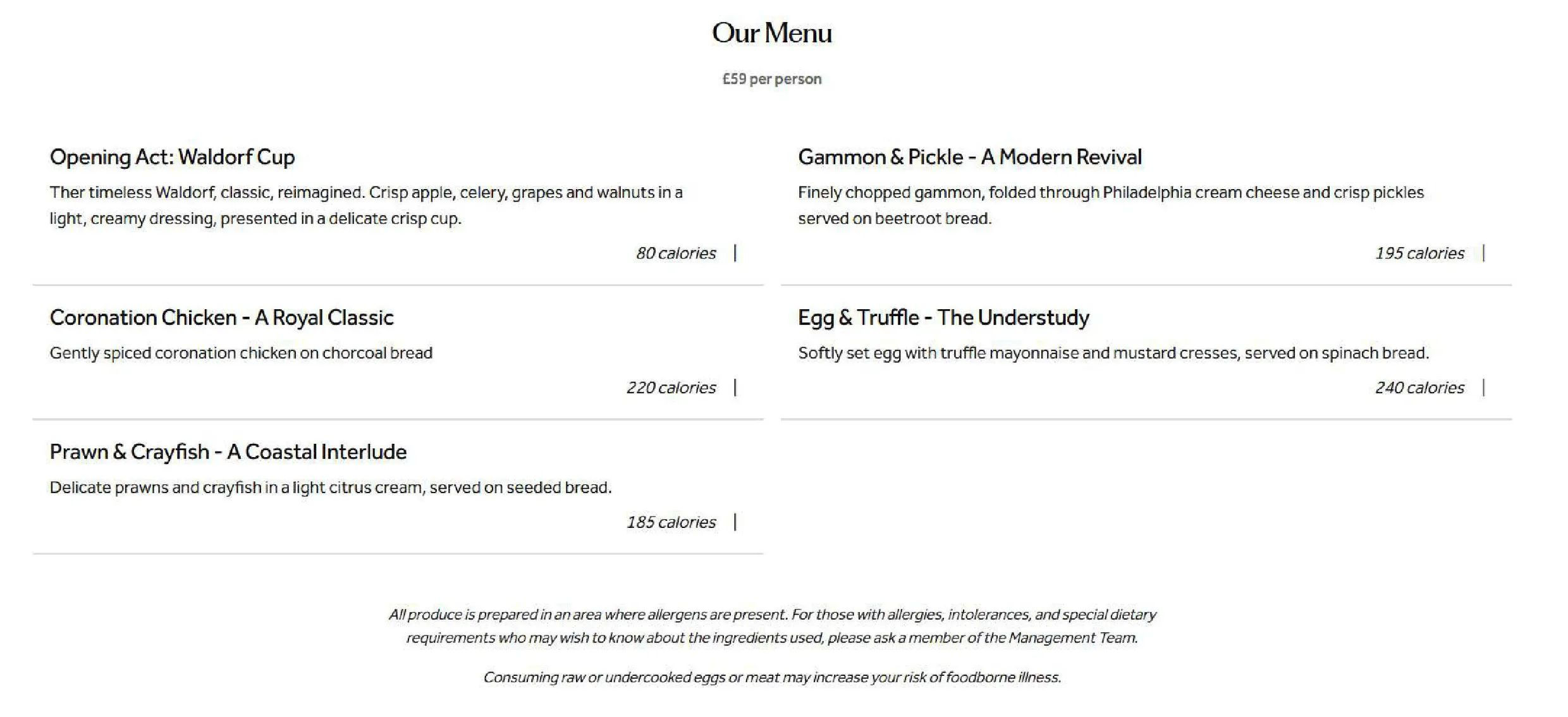 Theatreland Afternoon Tea at The Waldorf menu, page 1