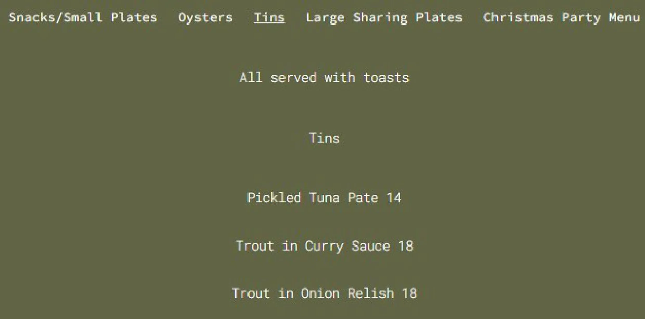 One Fish Street menu, page 3