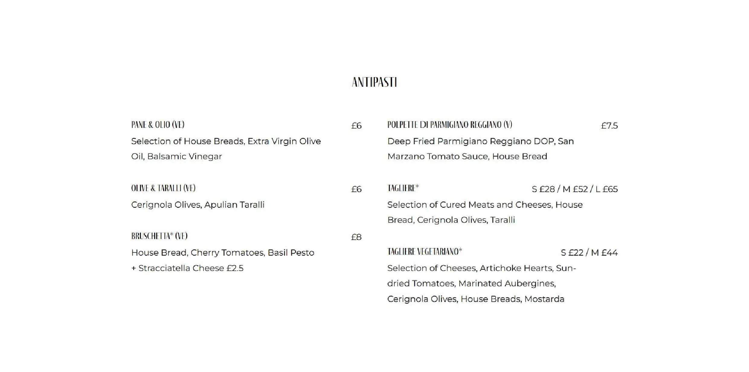 La Bottega menu, page 1
