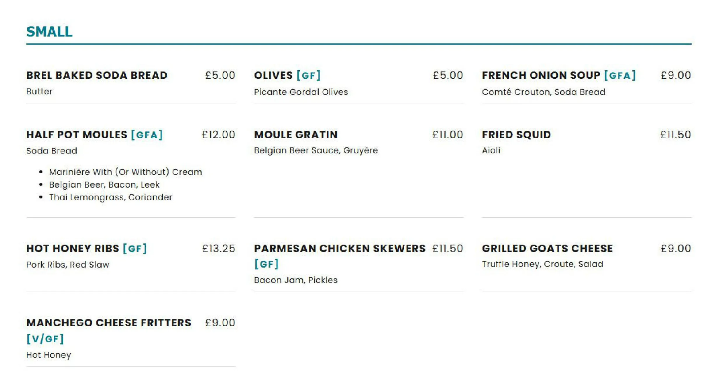 Brel menu, page 1