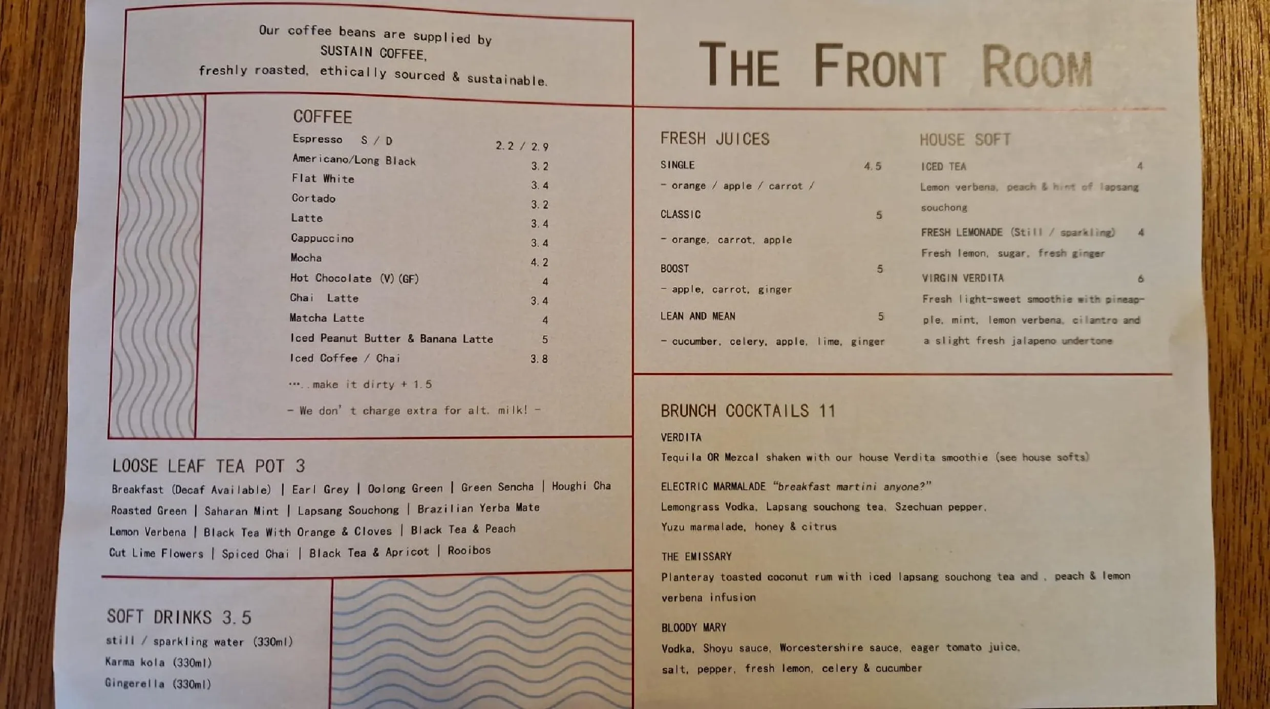 The Front Room menu, page 2