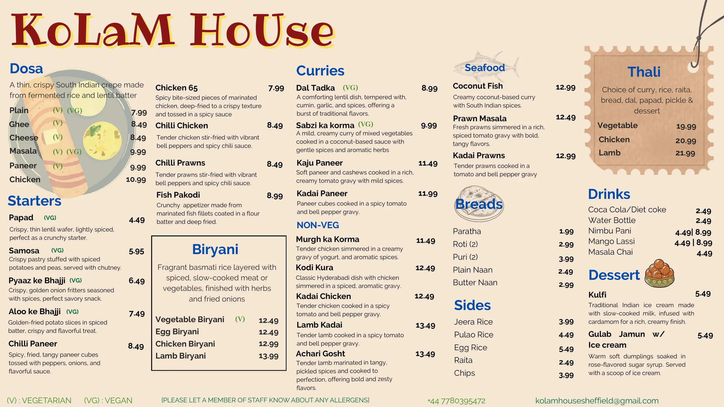Kolam House menu, page 1