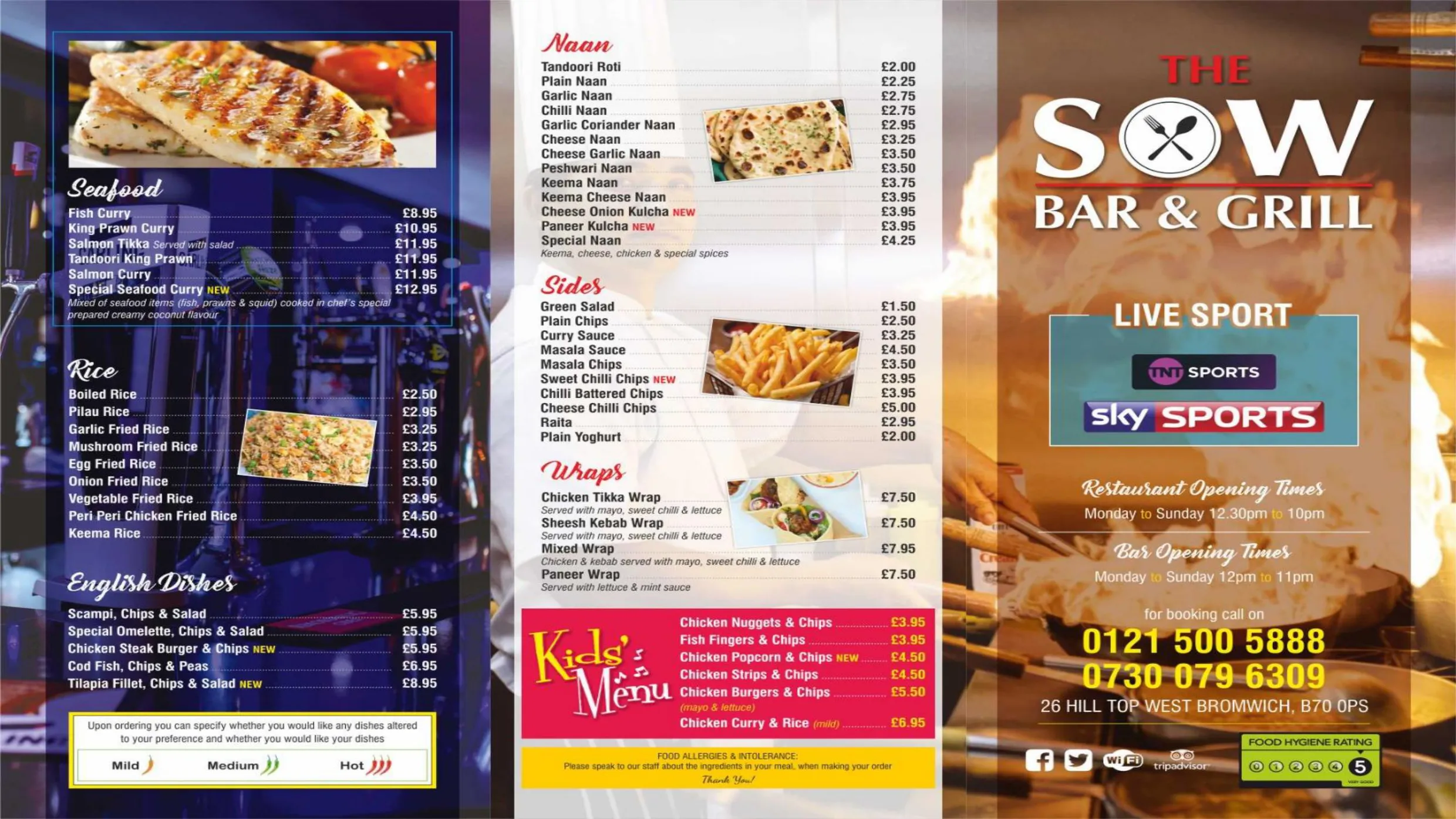 The Sow Bar and Grill menu, page 1