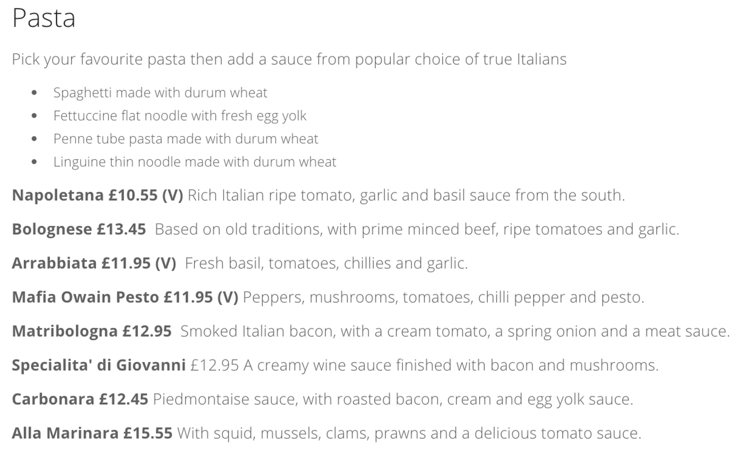 Giovanni's menu, page 5