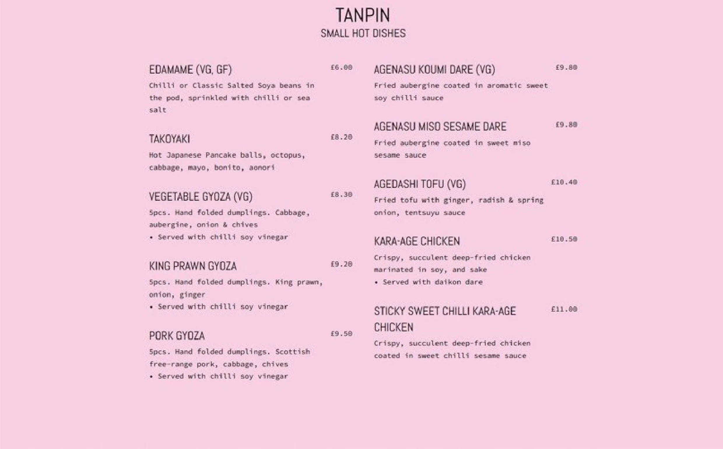 Harajuku Kitchen menu, page 1