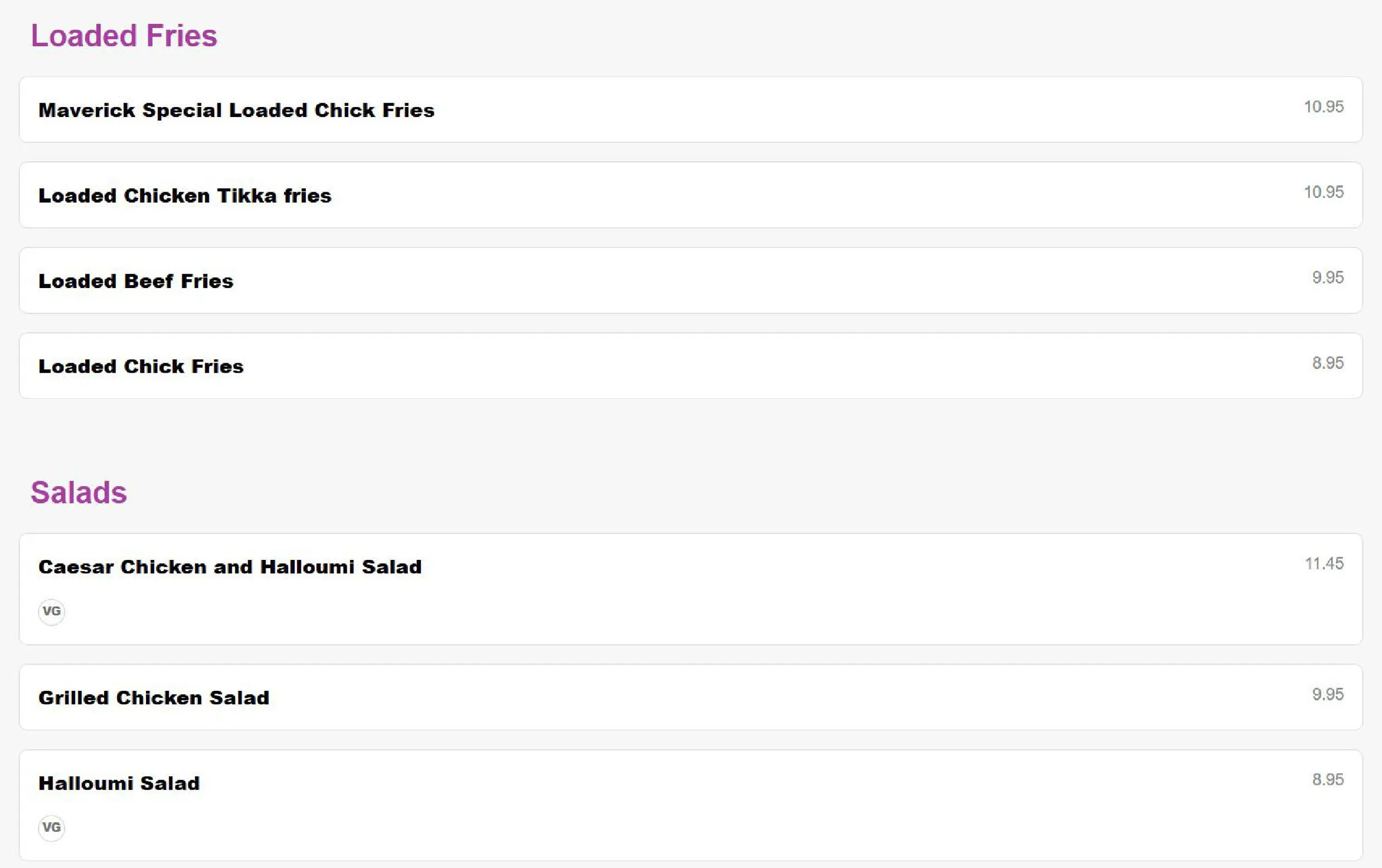 Maverick Lounge menu, page 5