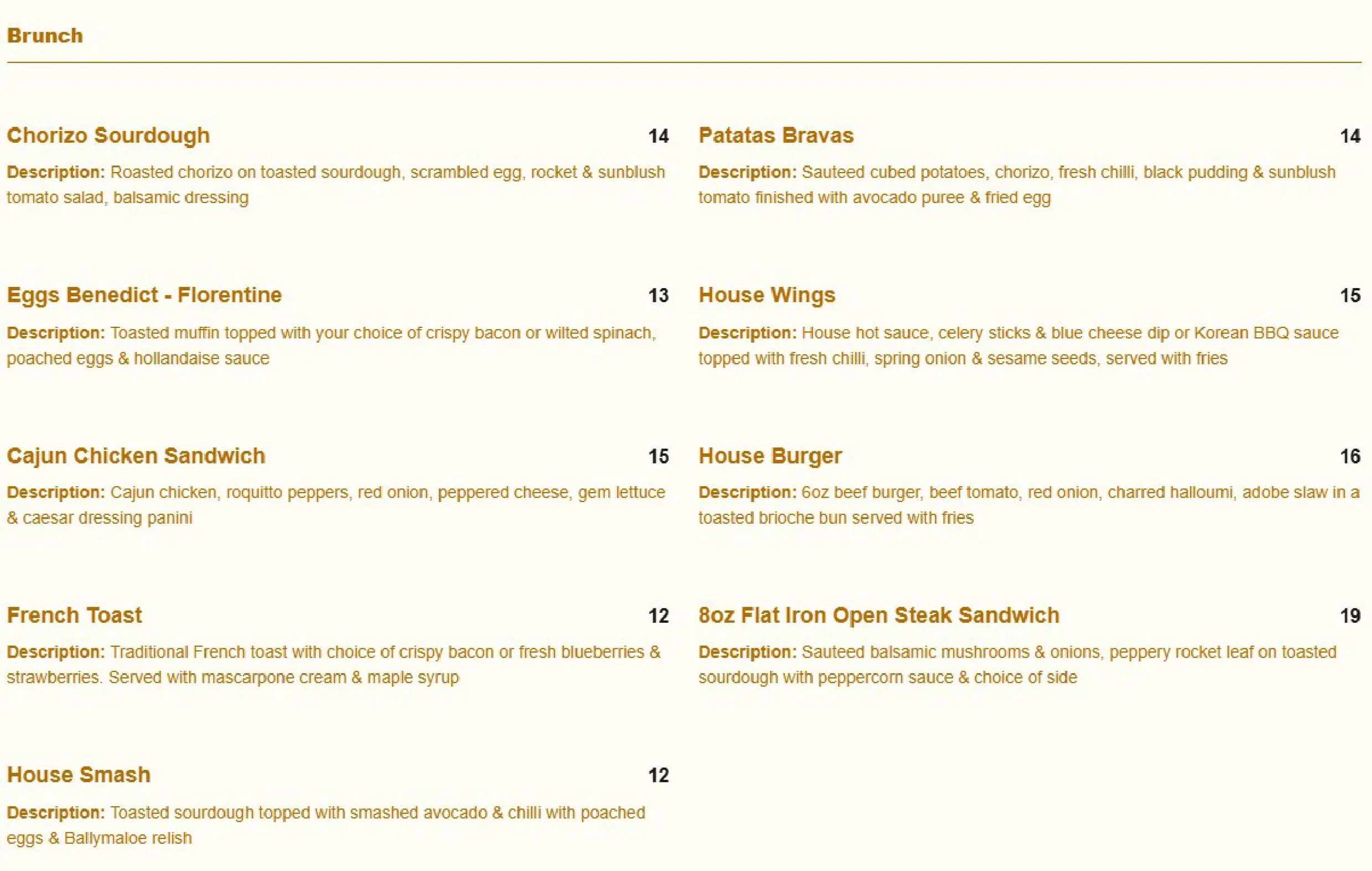House Belfast menu, page 2