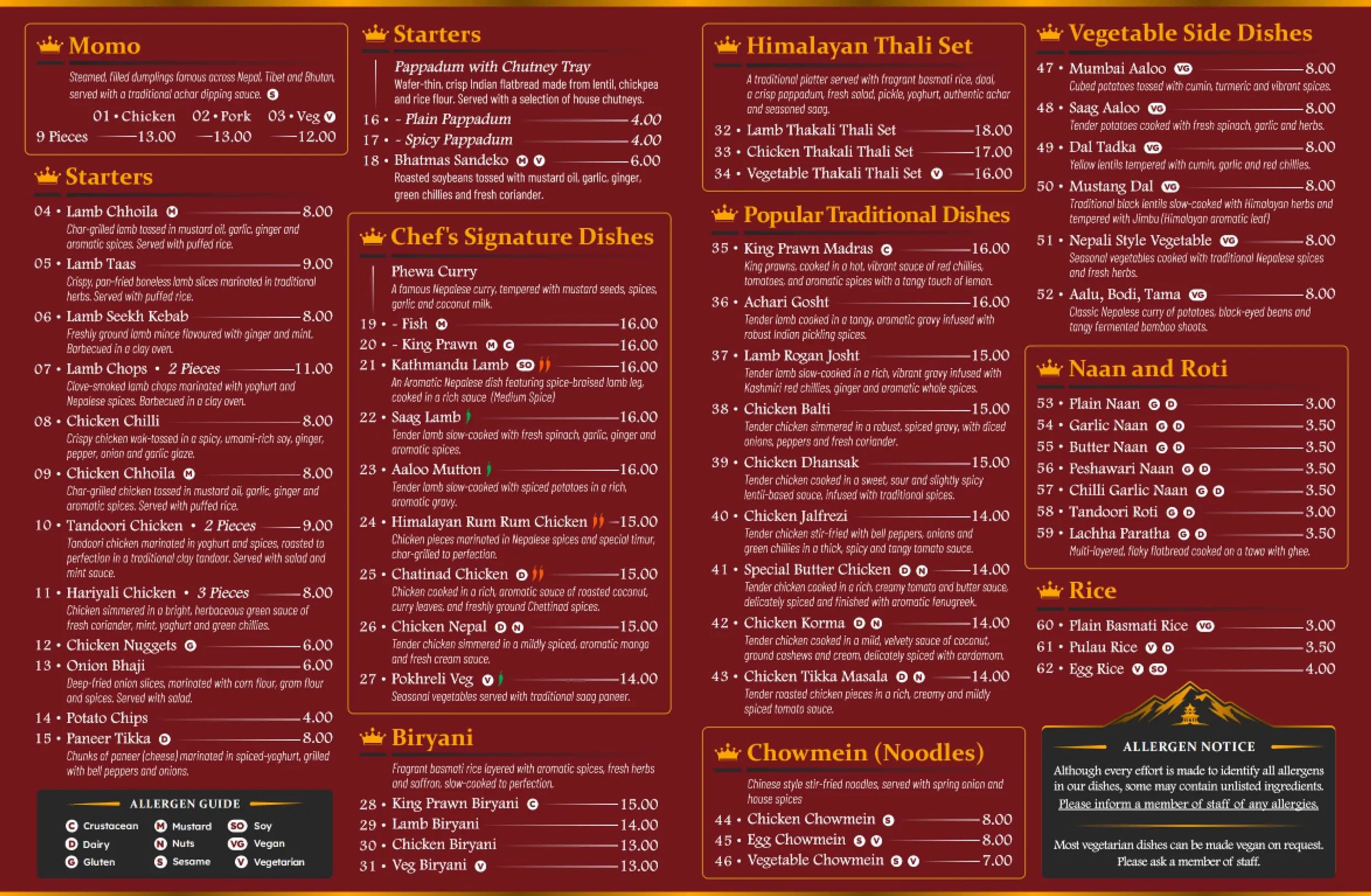Himalayan Kitchen menu, page 1