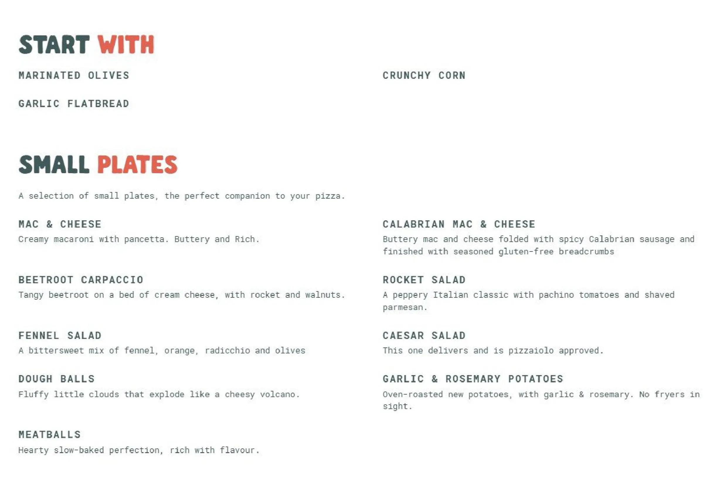 Purezza menu, page 1
