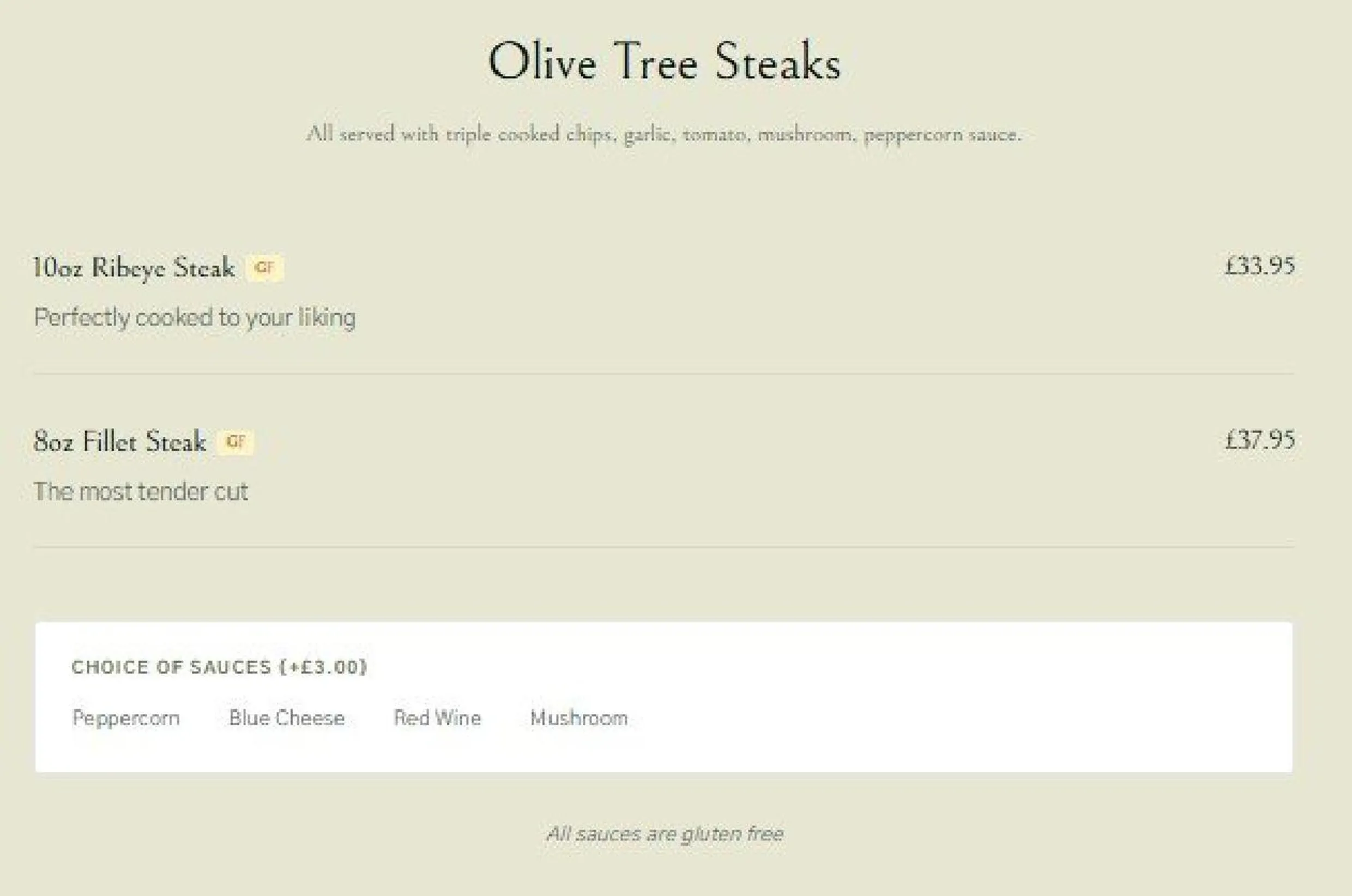 The Olive Tree menu, page 5