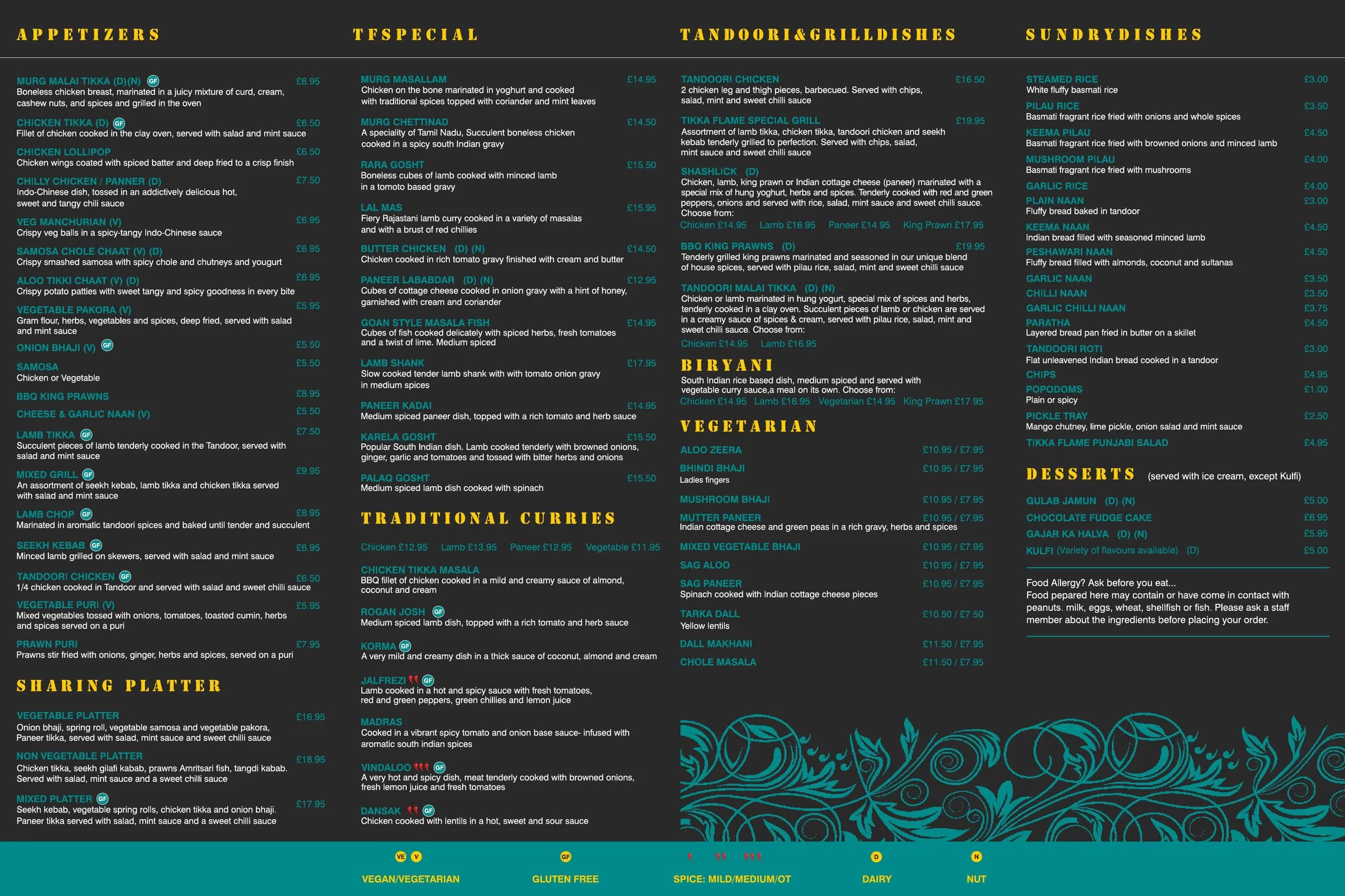 Tikka Flame menu, page 1