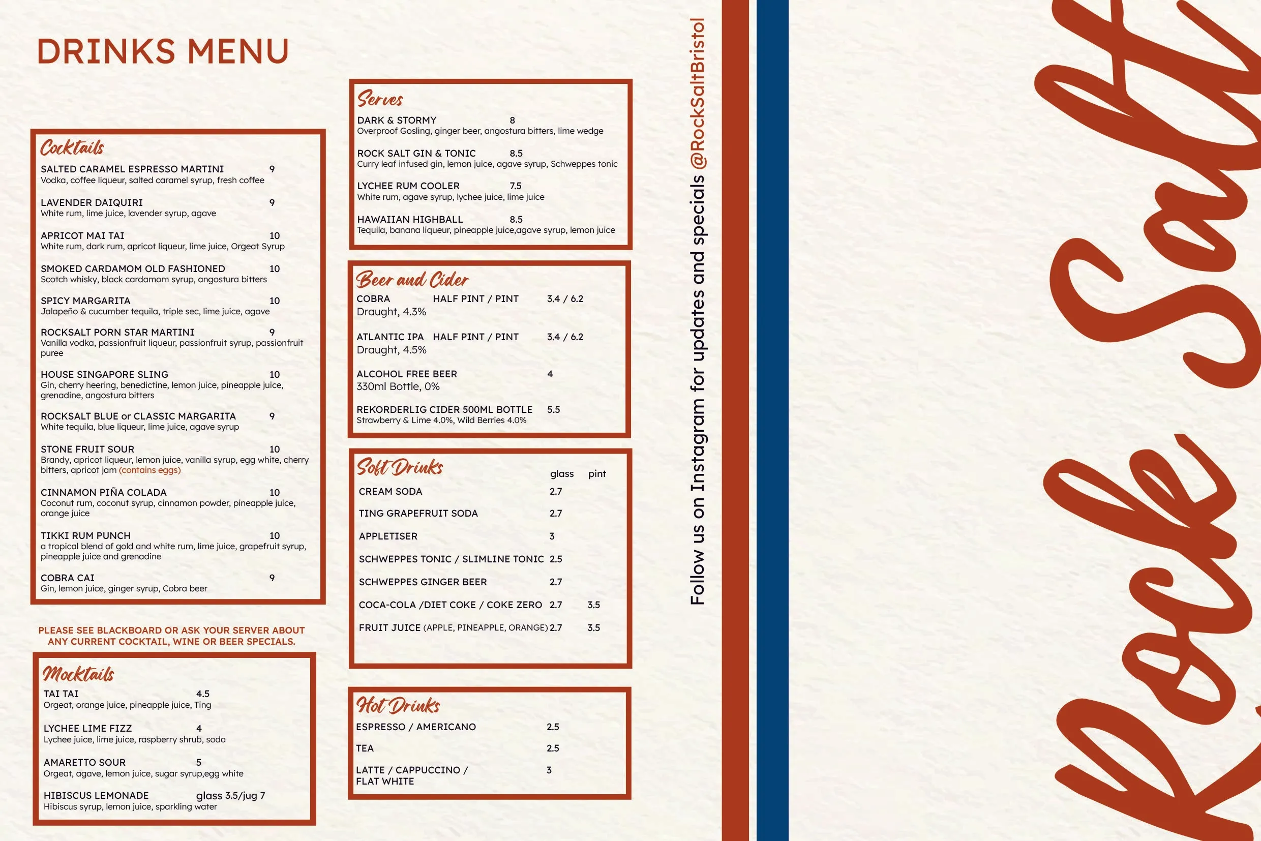 Rock Salt menu, page 2